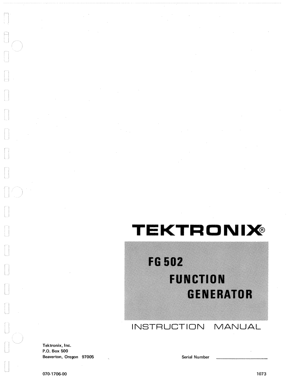 Tektronix FG502 User Manual