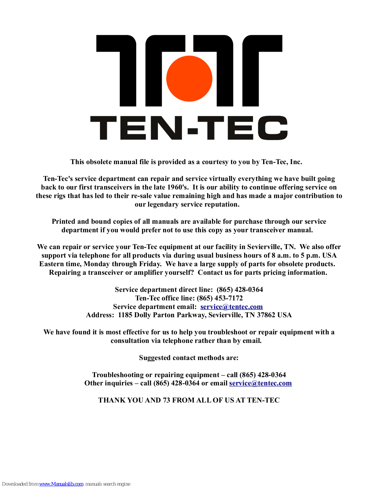 Ten-Tec Centaur 411 Operator's Manual - ManualMachine.com