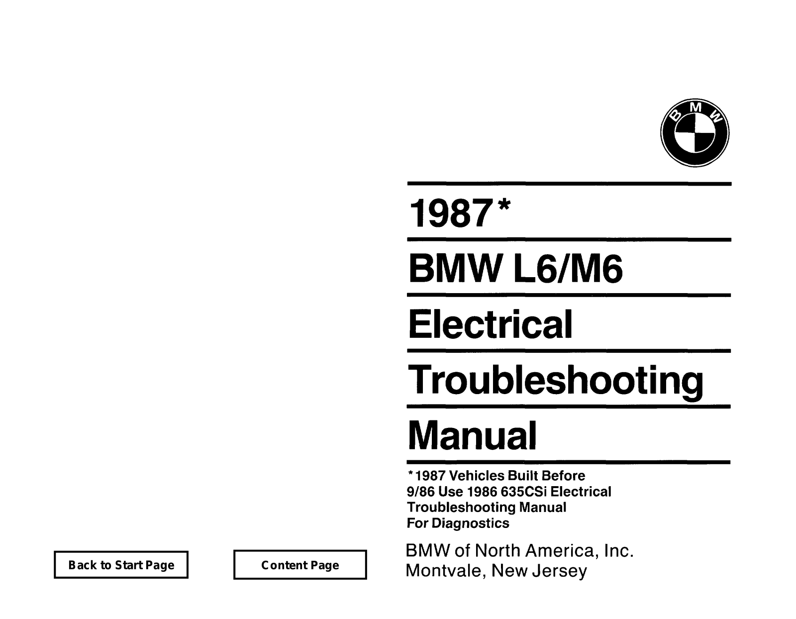 BMW L6 1987, M6 1987 User Manual