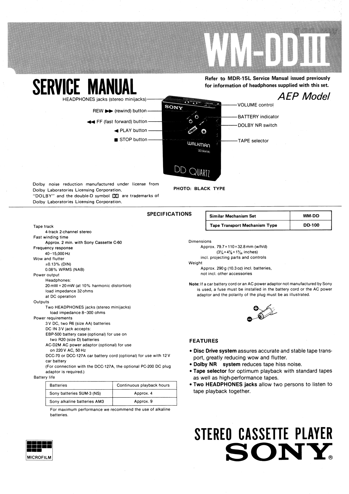 Sony WMDD Mk3 Service manual