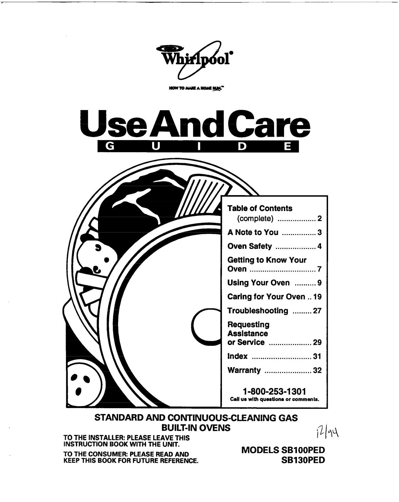 Whirlpool SB100PED, SB130PED Owner's Manual