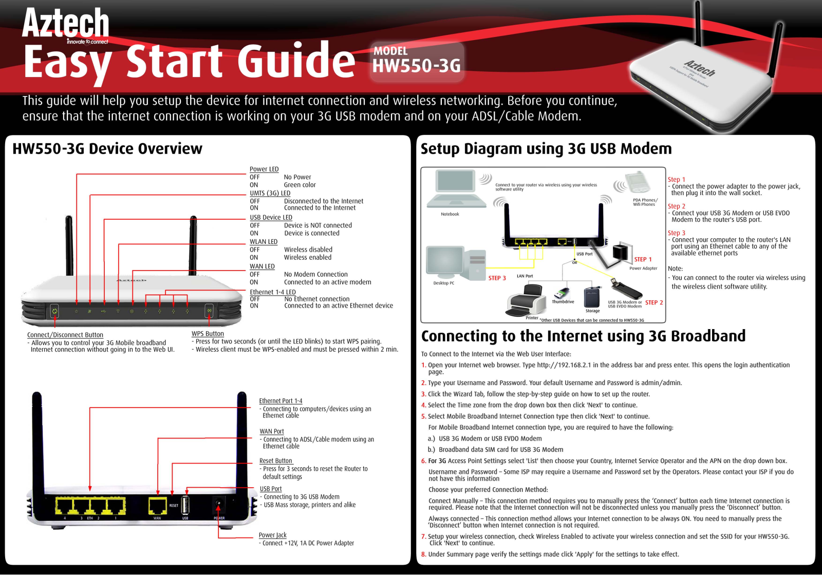 Aztech HW550-3G Start Guide