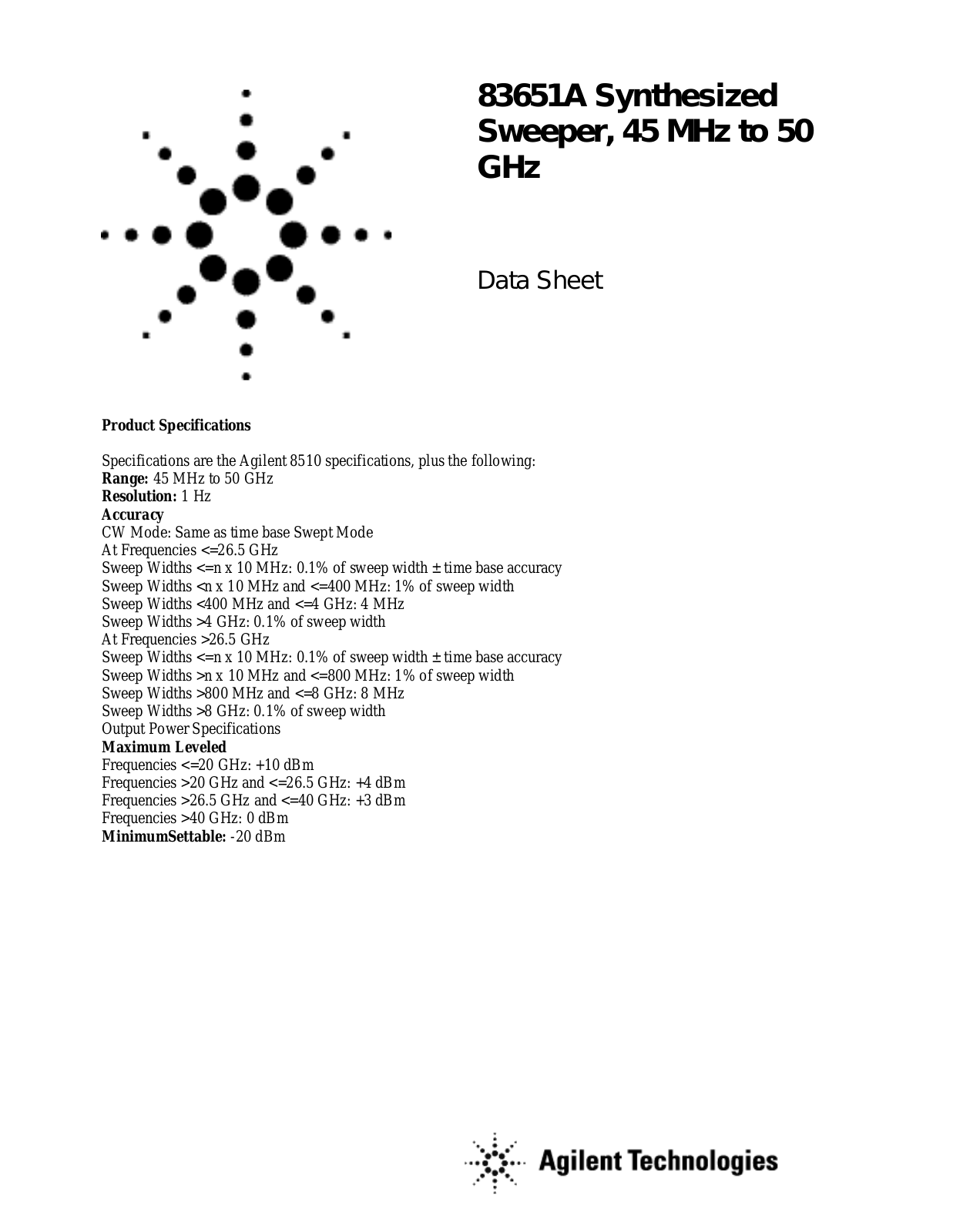 Agilent 83651A Data Sheet - ManualMachine.com