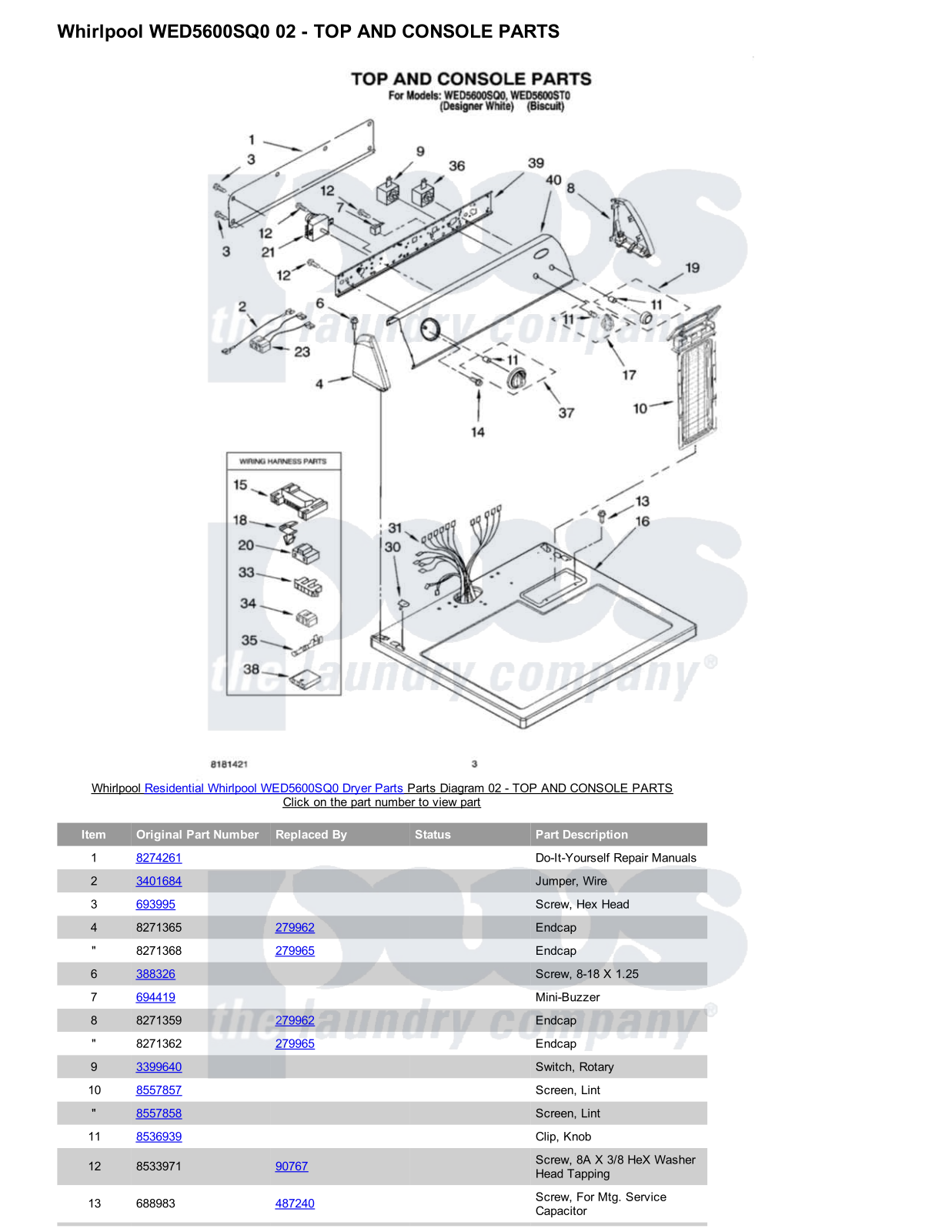 Whirlpool WED5600SQ0 Parts Diagram