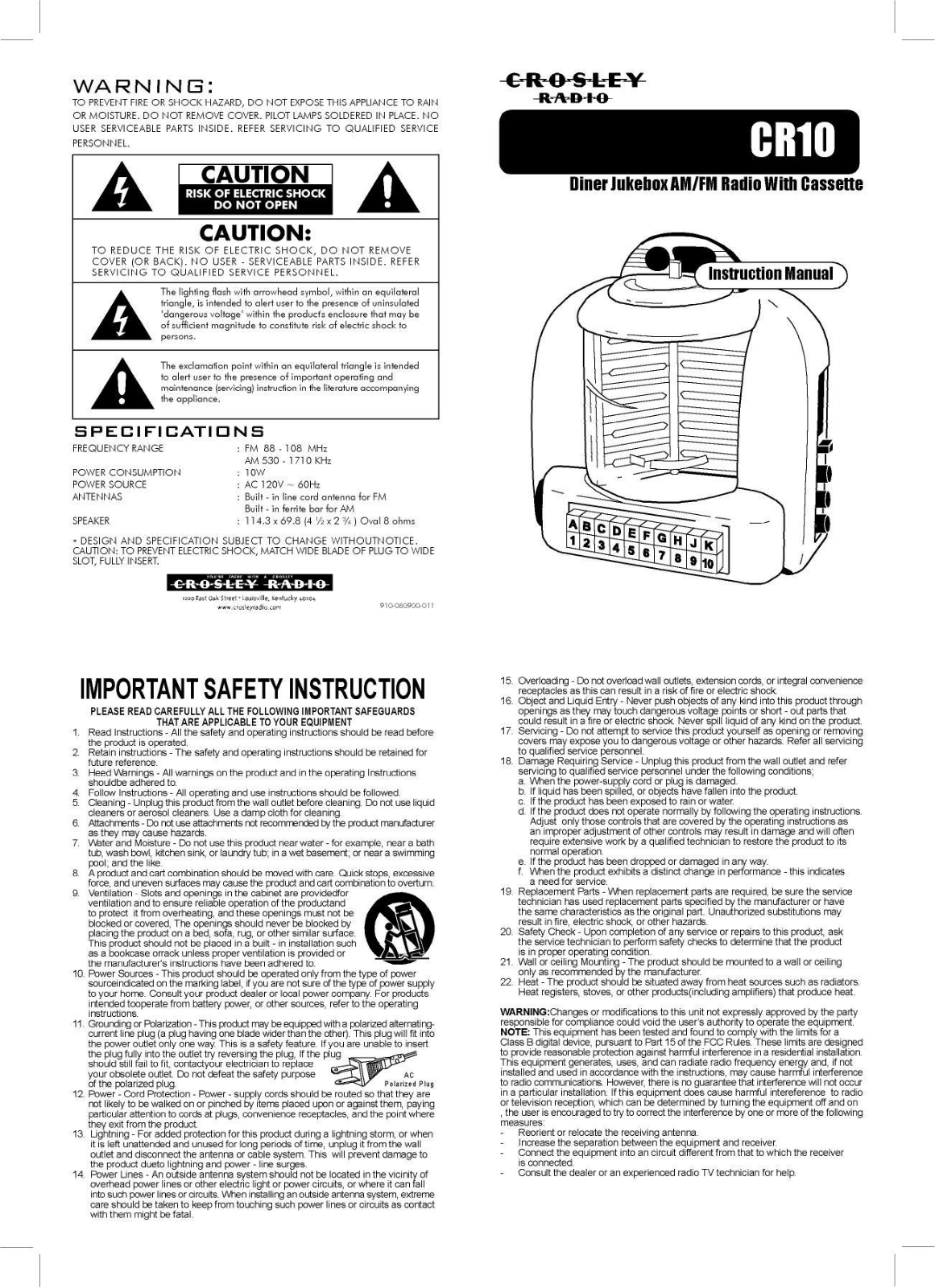 Crosley Radio CR10 User Manual