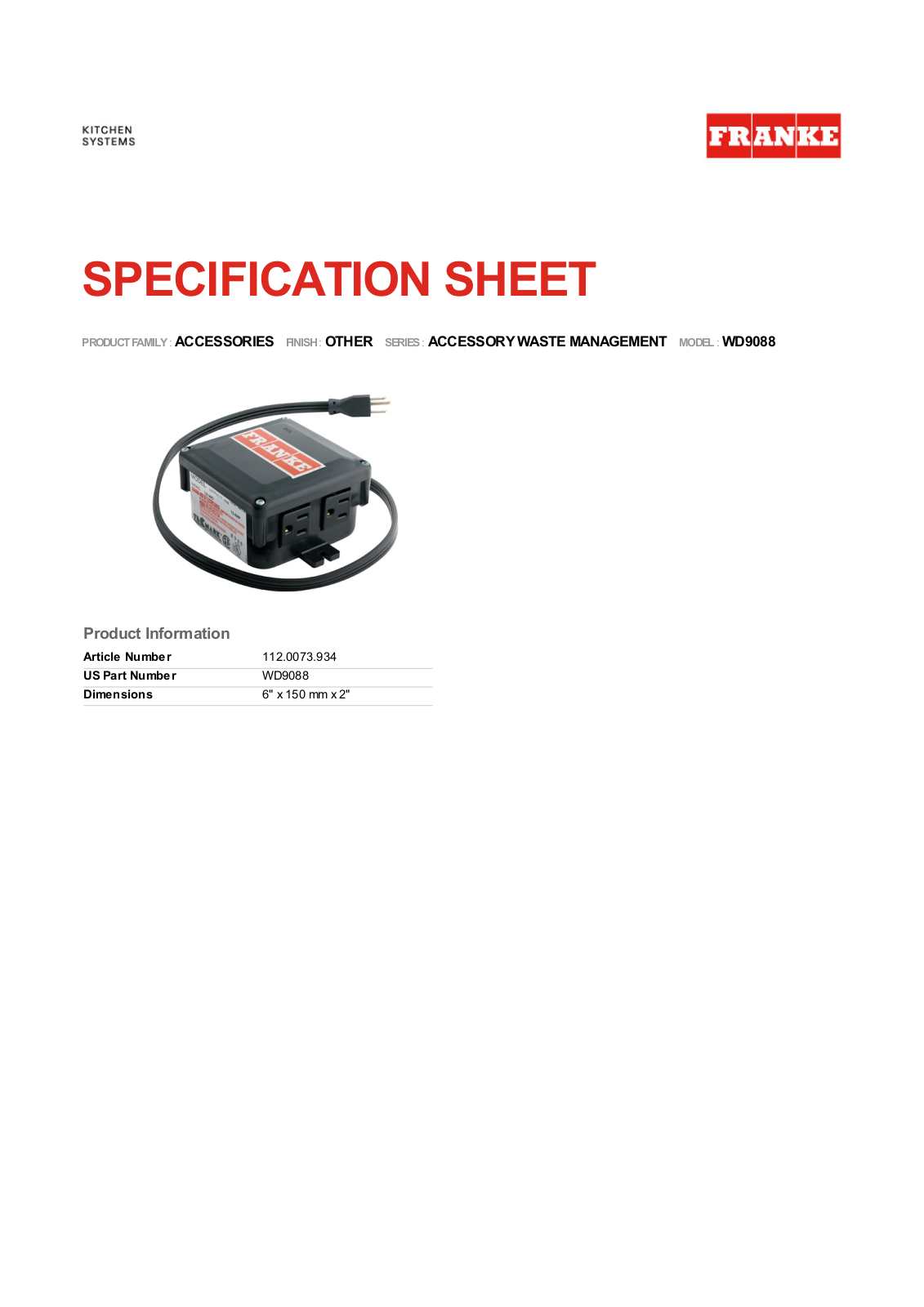 Franke Foodservice WD9088 User Manual