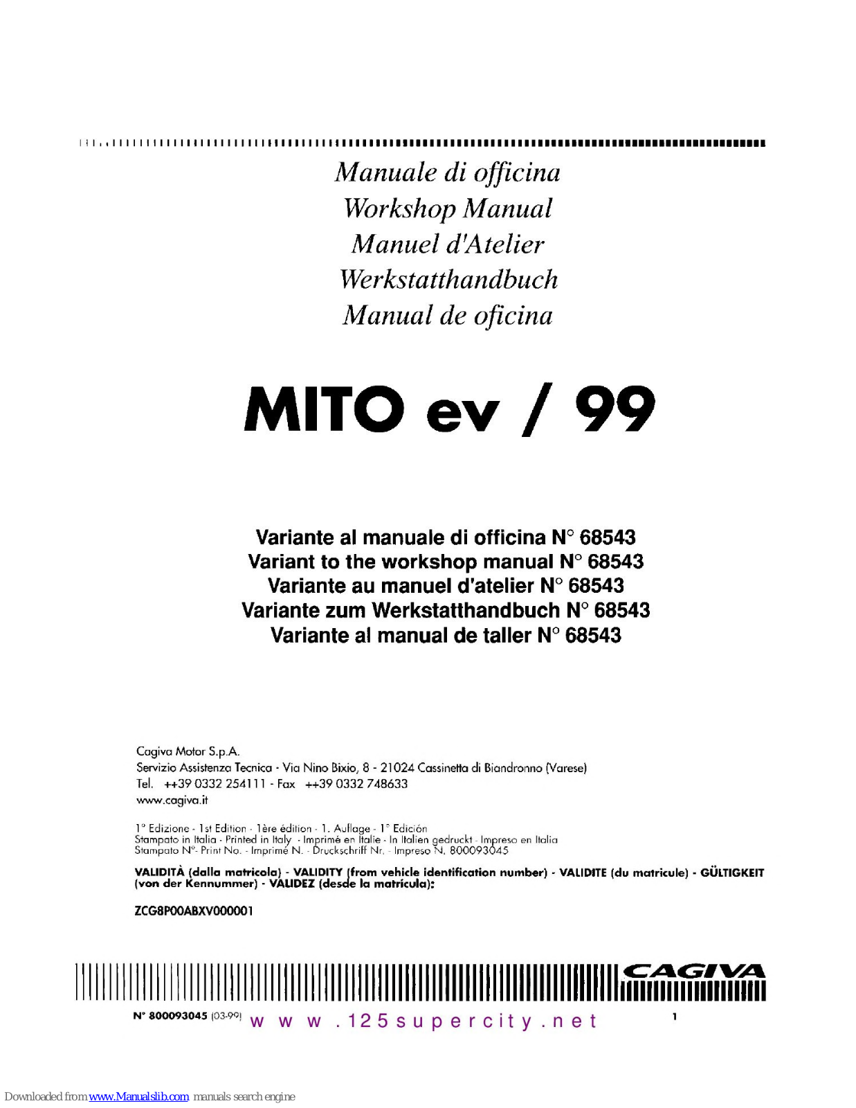 Cagiva 1999 MITO ev Workshop Manual