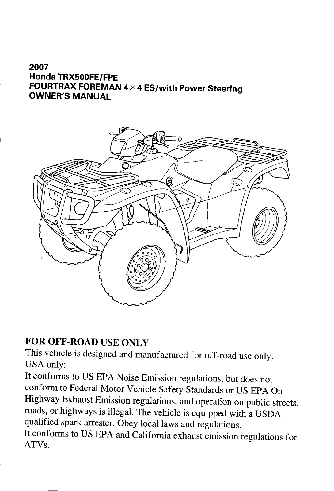 HONDA TRX500FE-FPE 2007 User Manual