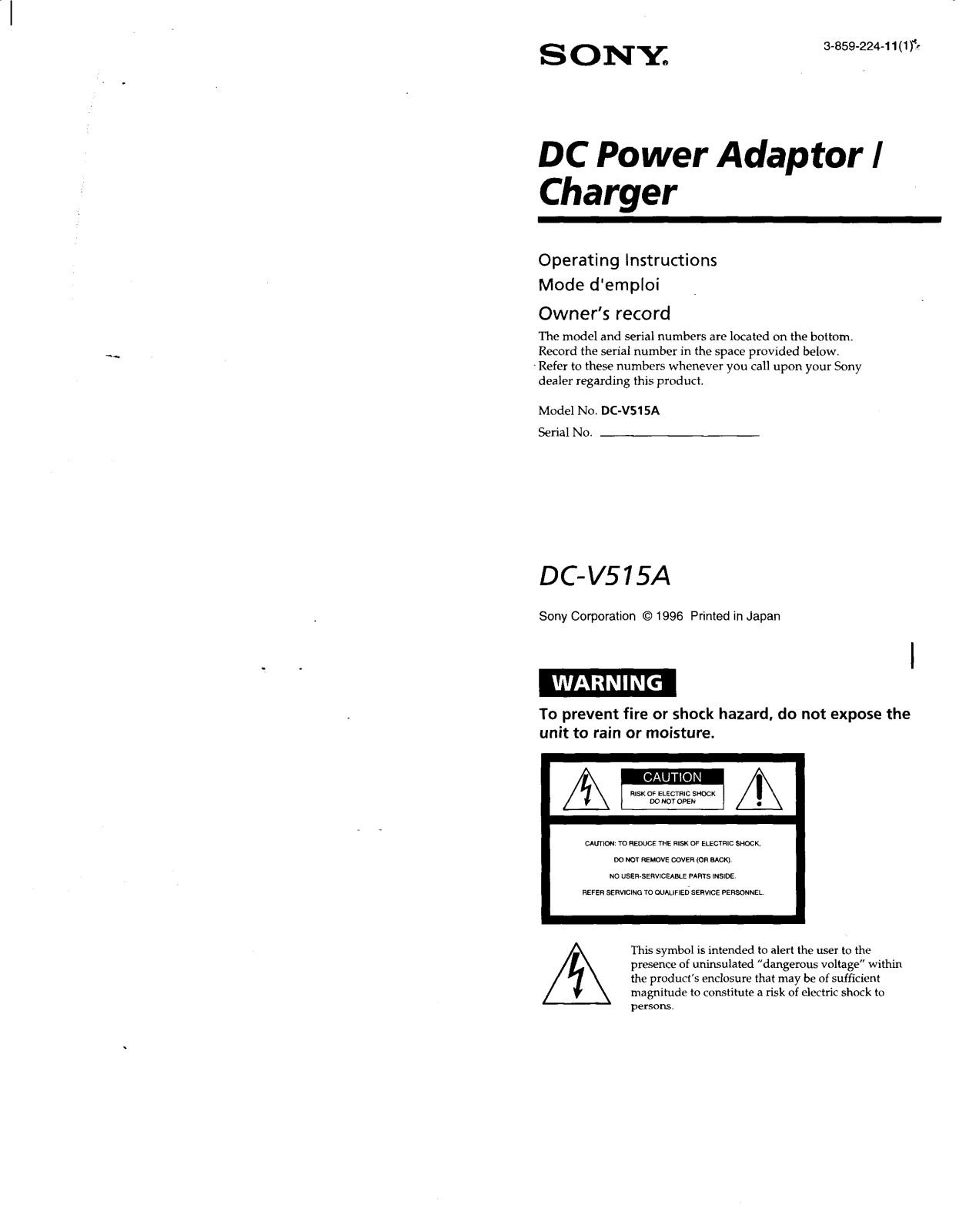 Sony DC-V515A Operating Instructions