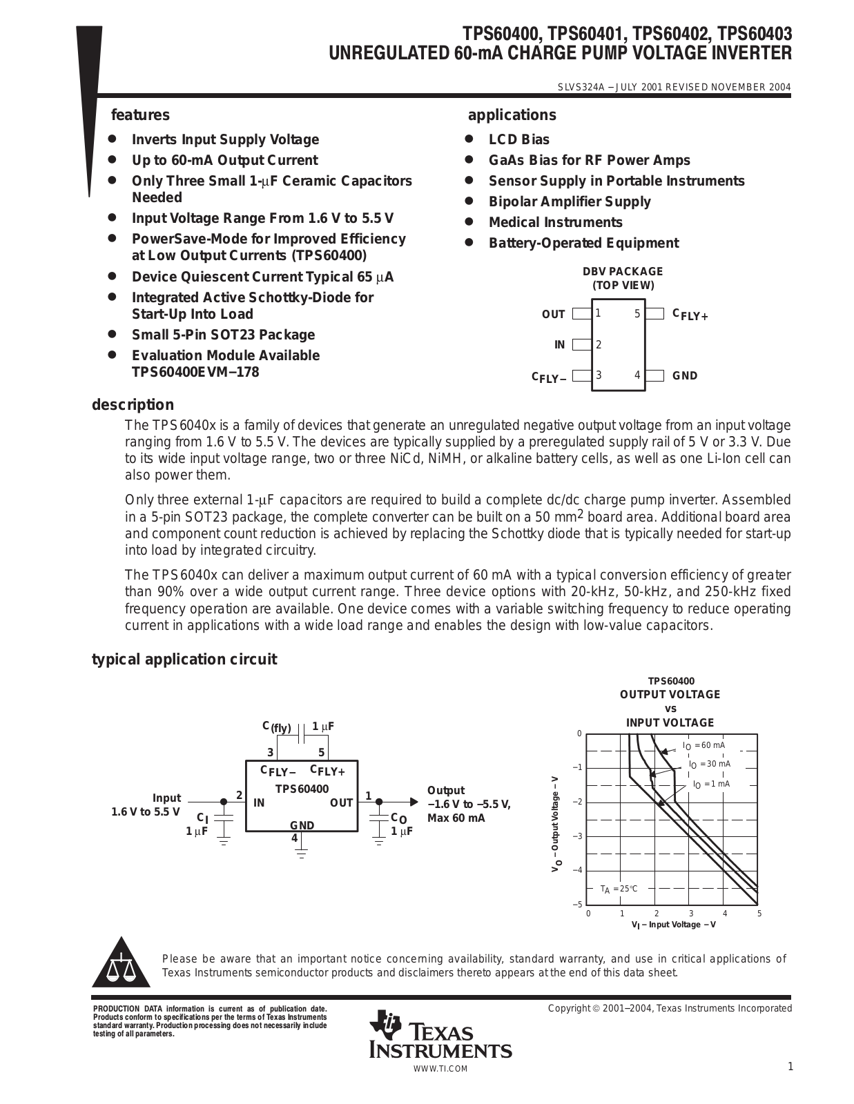 Texas Instruments TPS60400DBV, TPS60401DBV, TPS60402DBV, TPS60403DBV Schematic