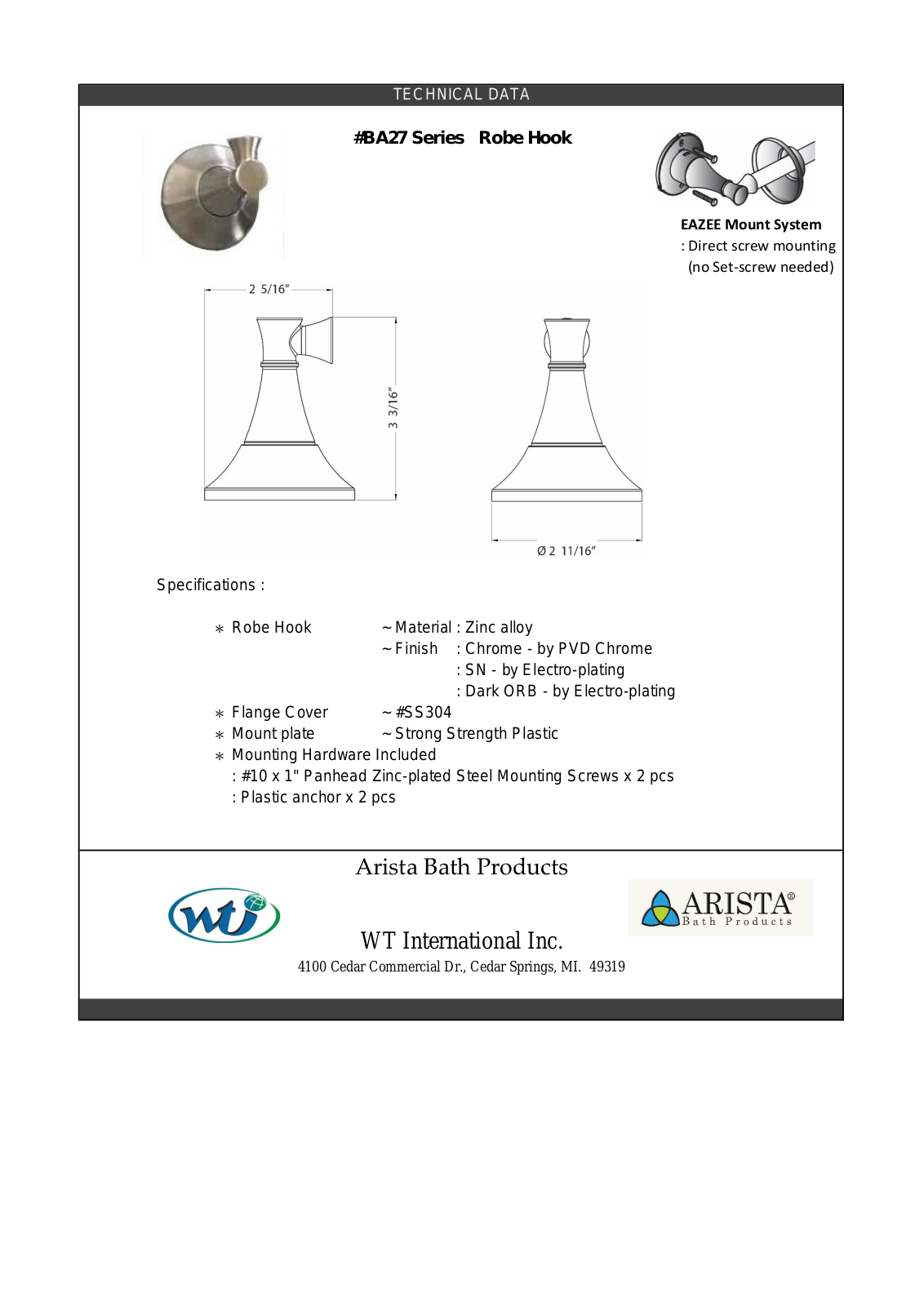 ARISTA WTIN1139 Specifications - ManualMachine.com