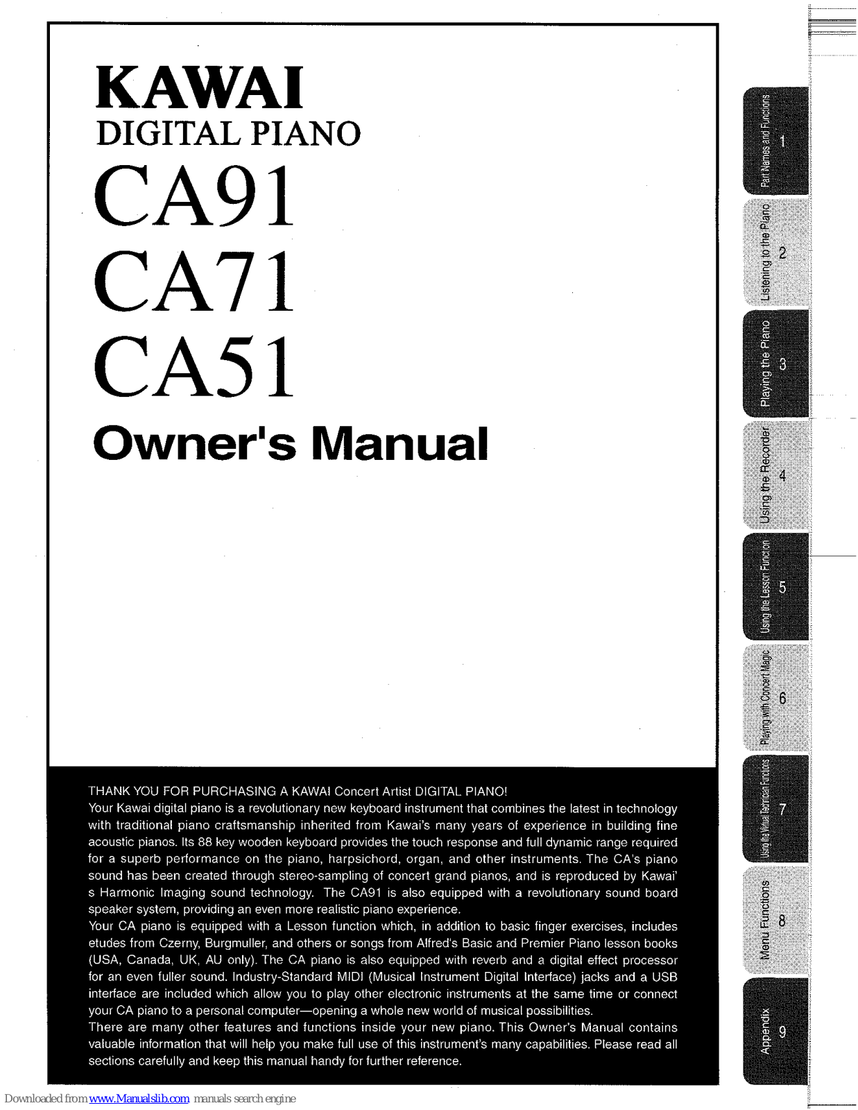 Kawai Digital Piano CA51, CA71, CA91 Owner's Manual