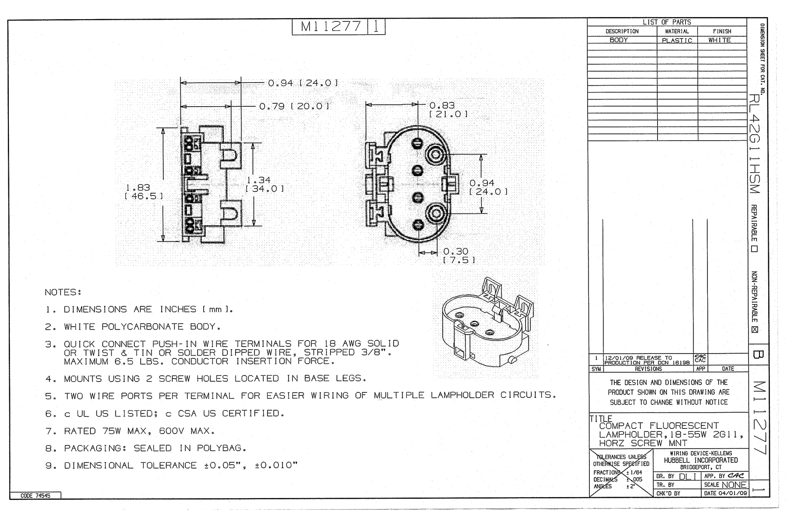 Hubbell RL42G11HSM Reference Drawing