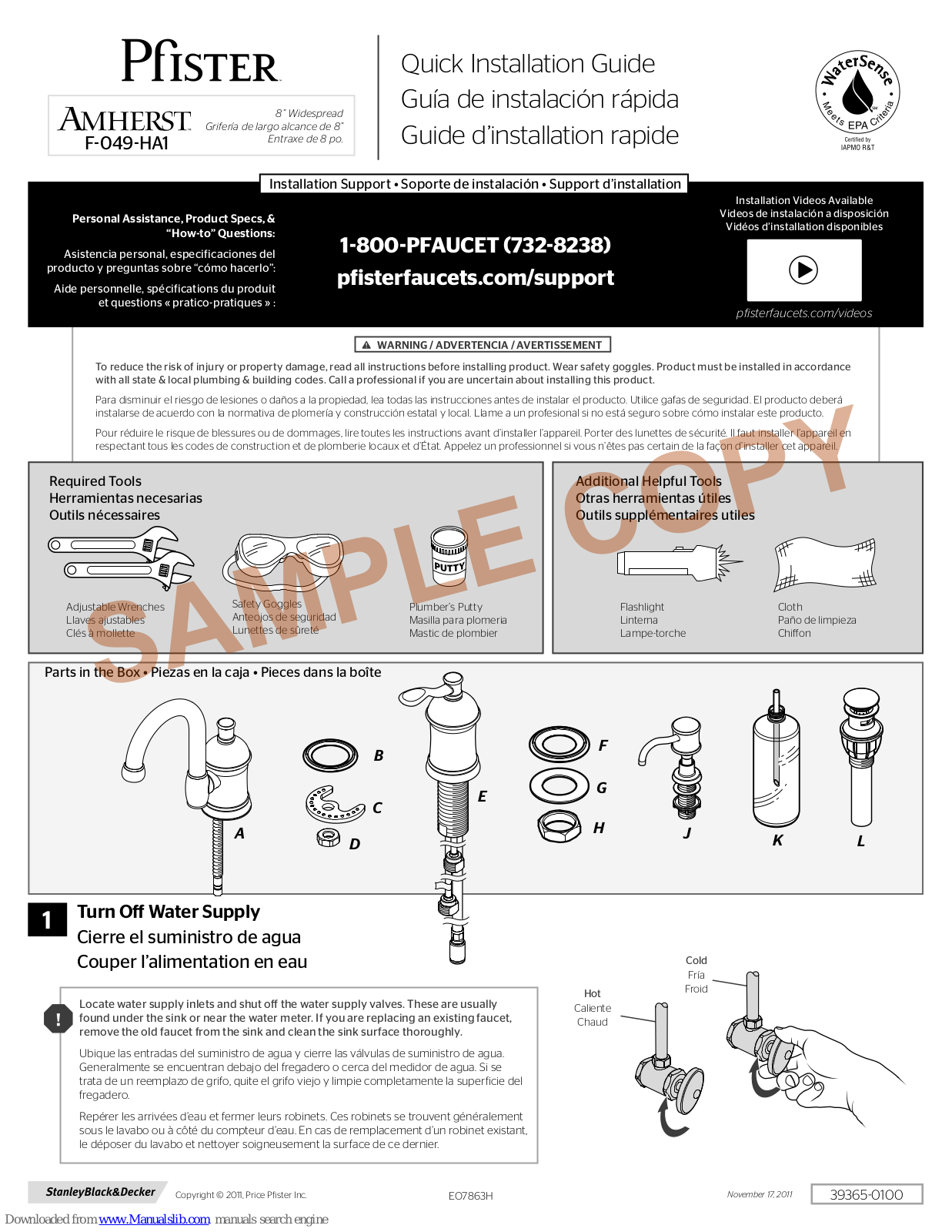 Pfister Amherst F-049-HA1 Quick Installation Manual