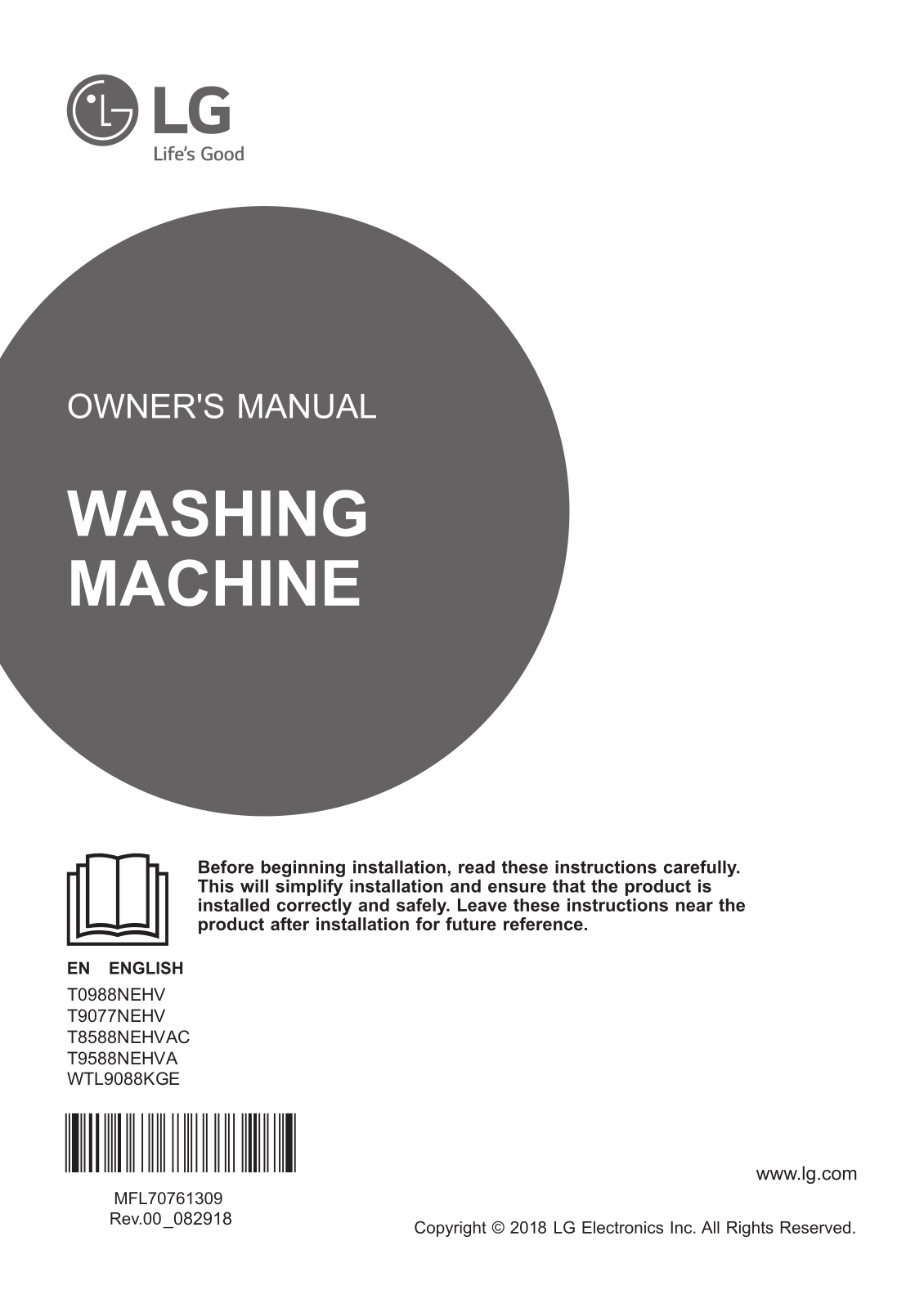 LG T8588NEHVAC, T9588NEHVA Owner’s Manual