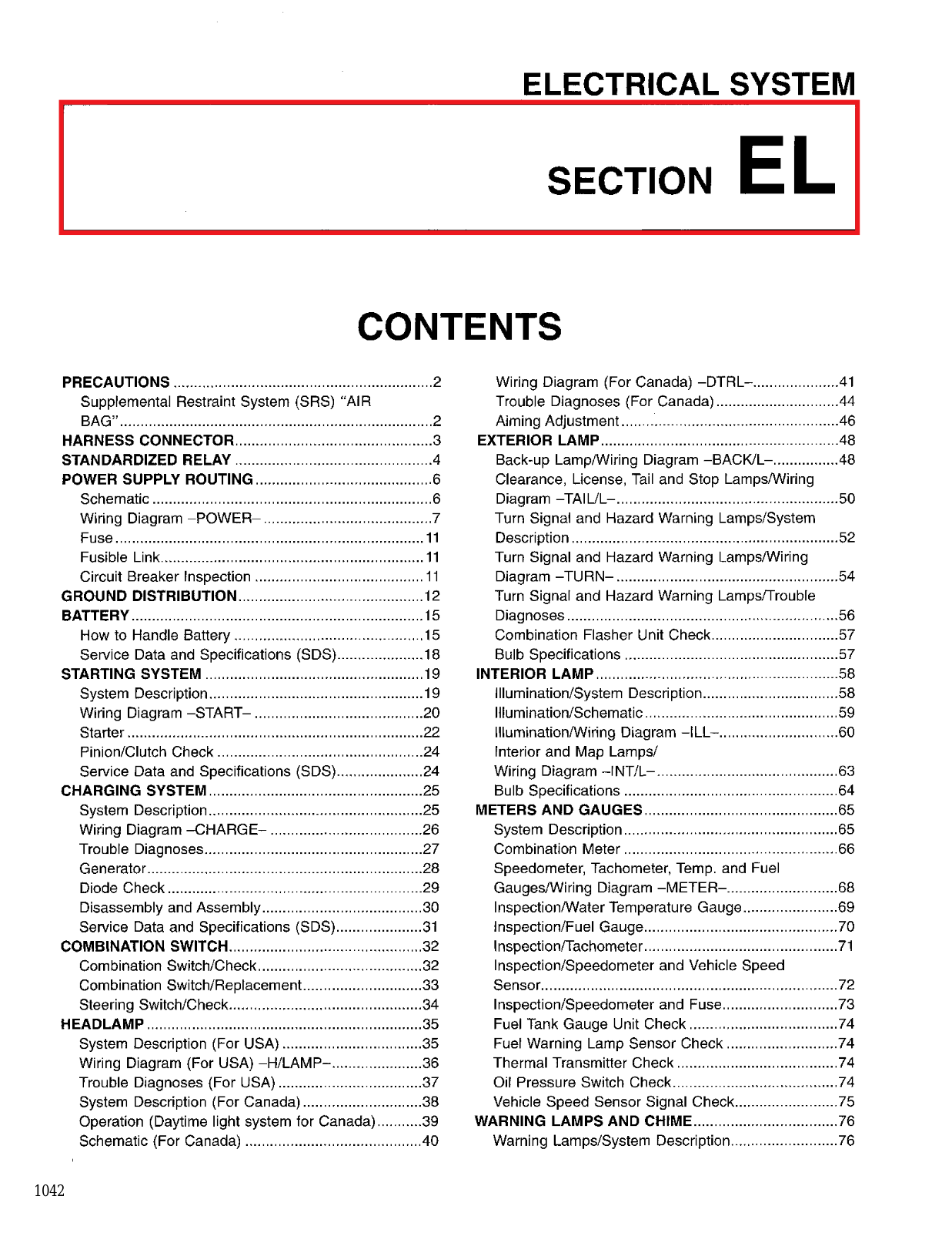 Nissan D21 Electrical System Section EL 1996 Owner's Manual