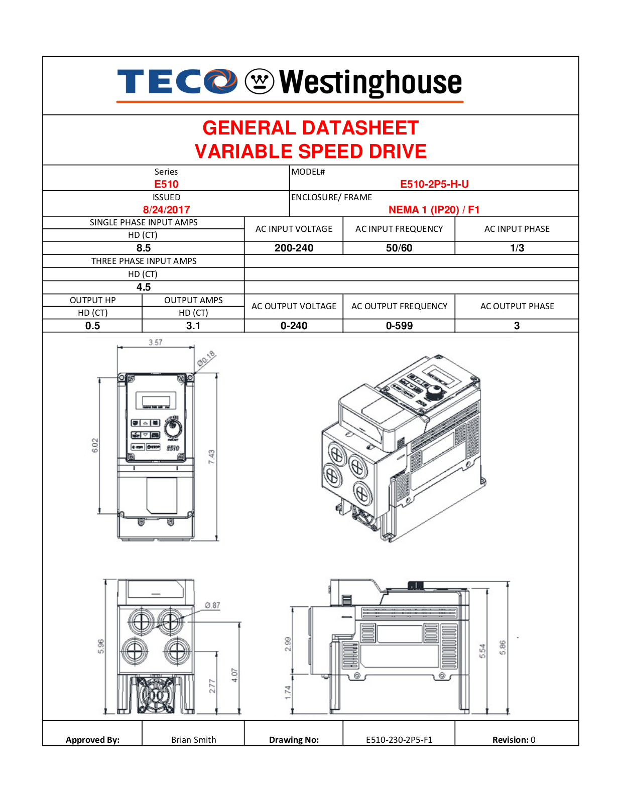 Teco E510-2P5-H-U Data Sheet