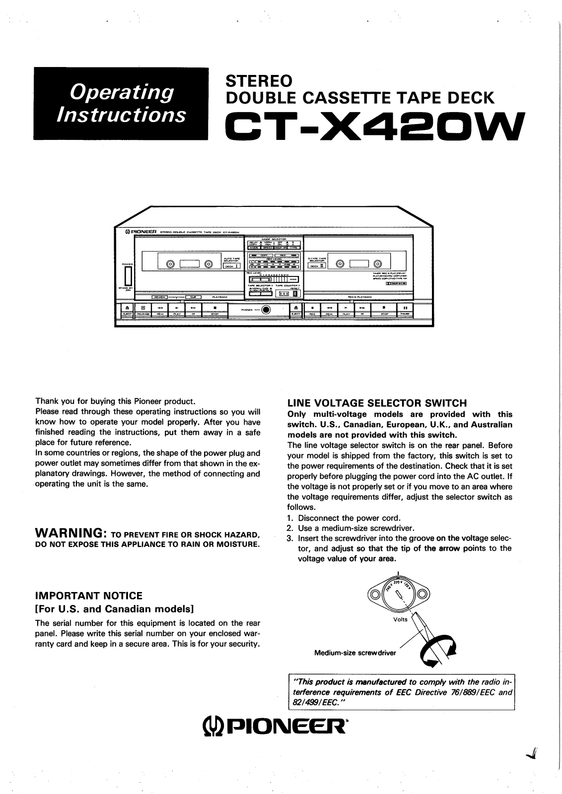 Pioneer CT-X420W User Manual