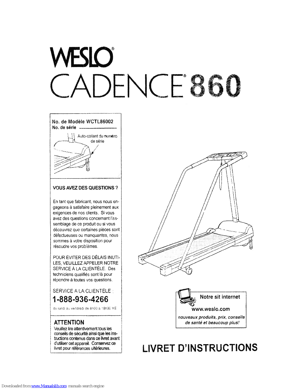 Weslo Cadence 860 Livret D'instructions Manual