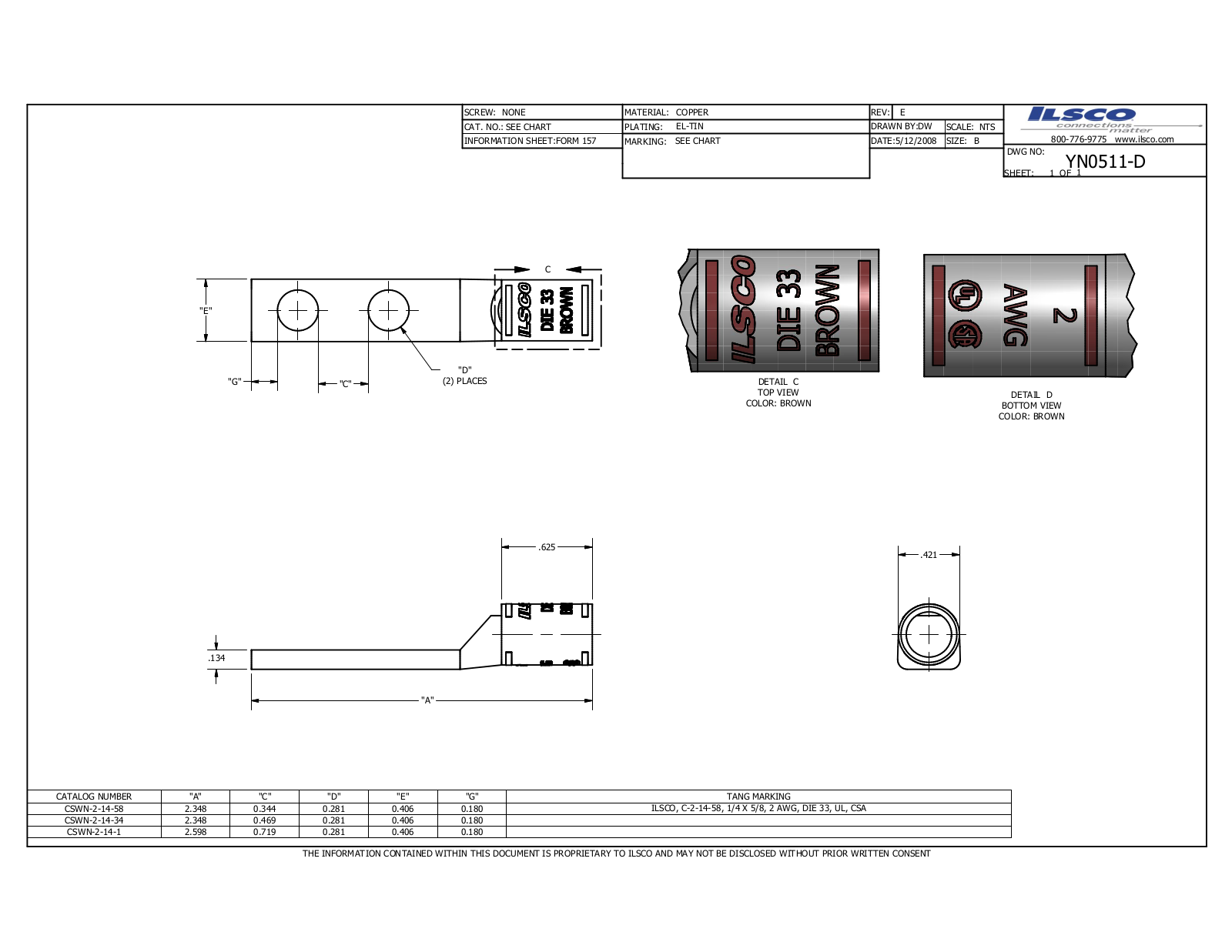 Ilsco CSWN-2-14-1 Data sheet