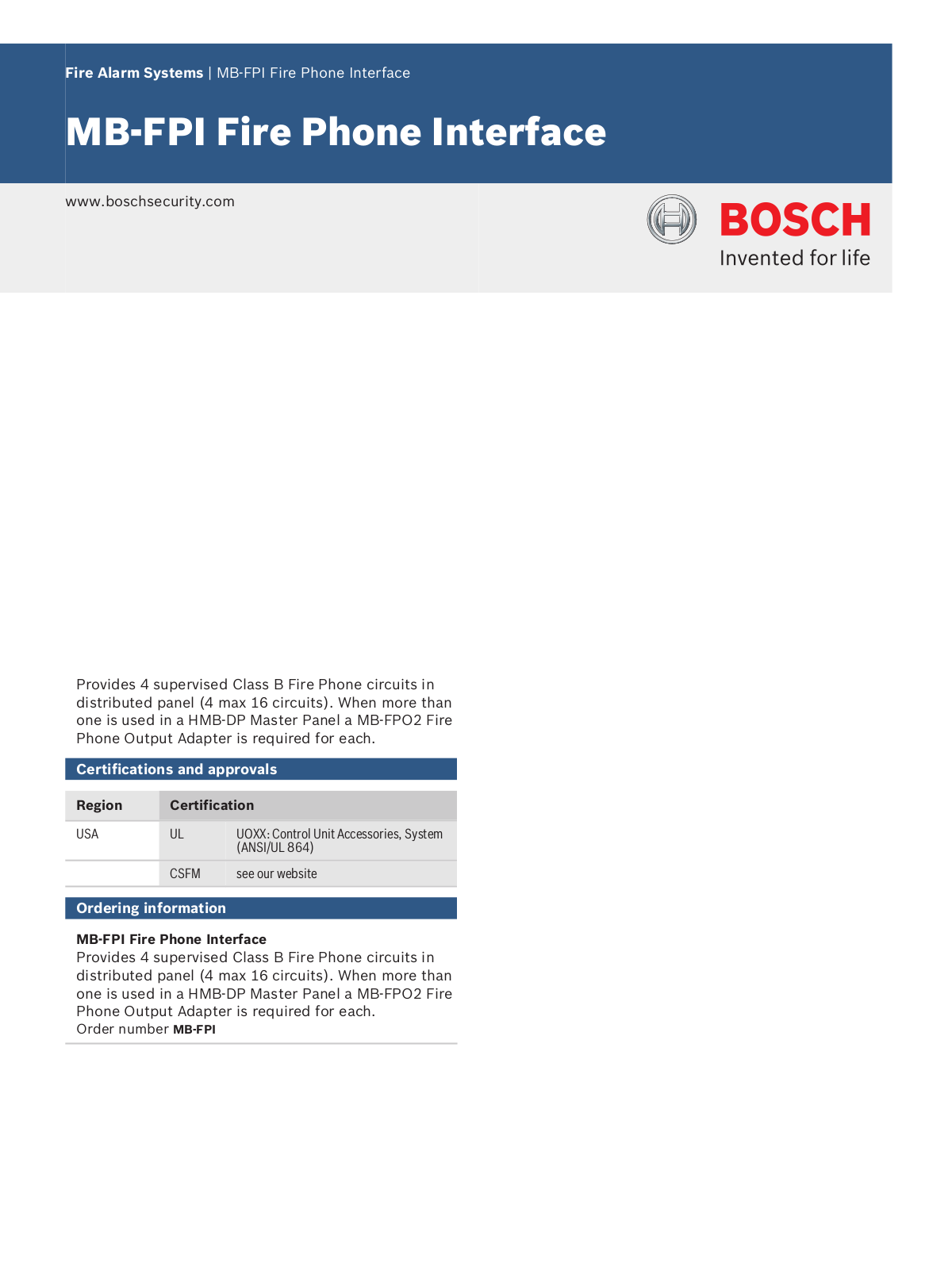 Bosch MB-FPI Specsheet