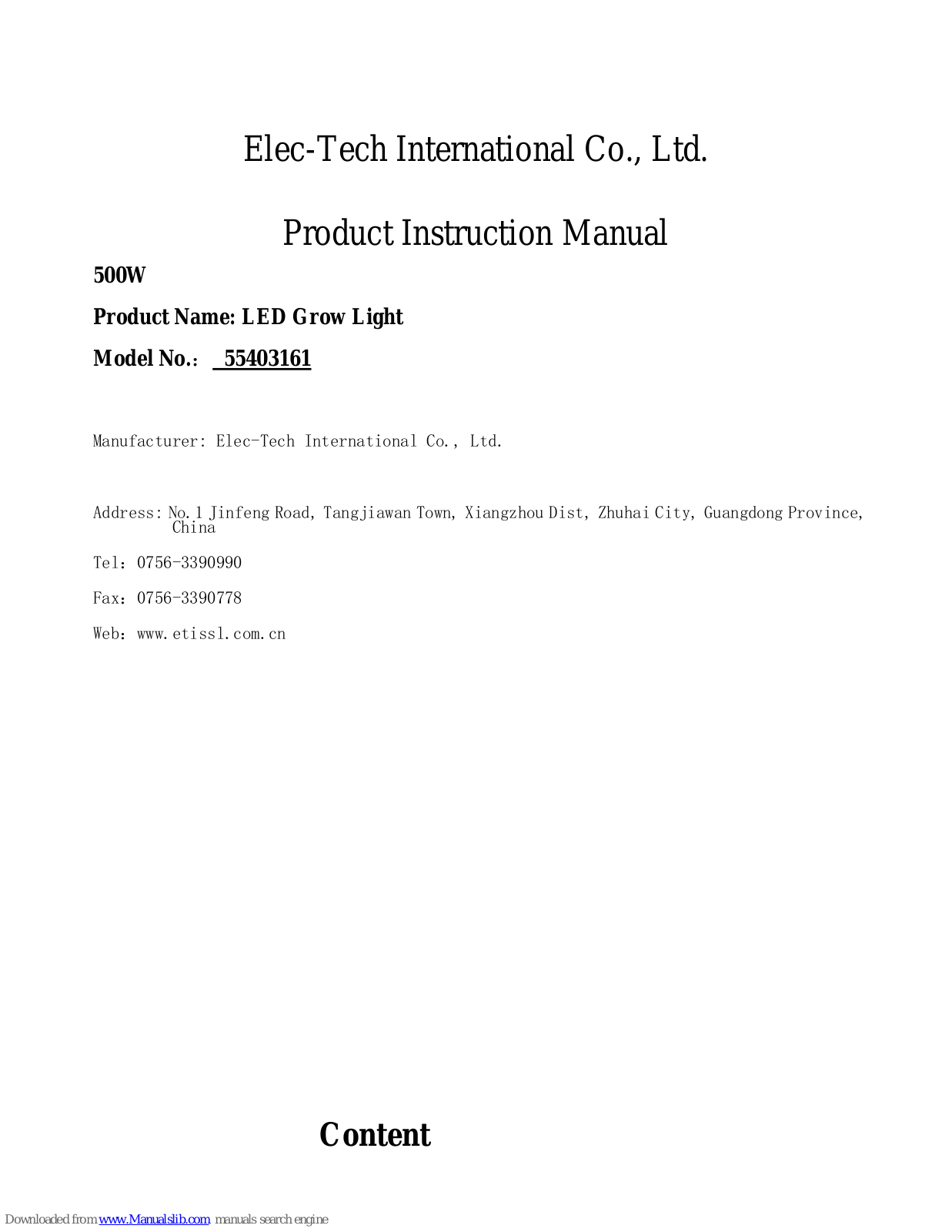 ETI 55403161 Instruction Manual