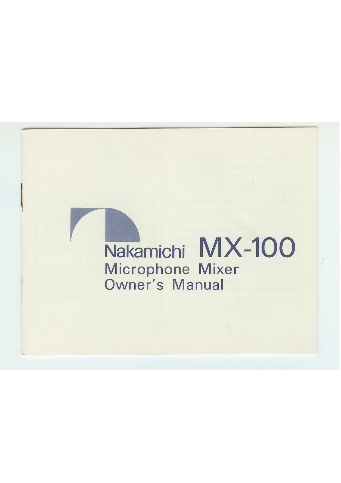 Nakamichi MX-100 Owners Manual