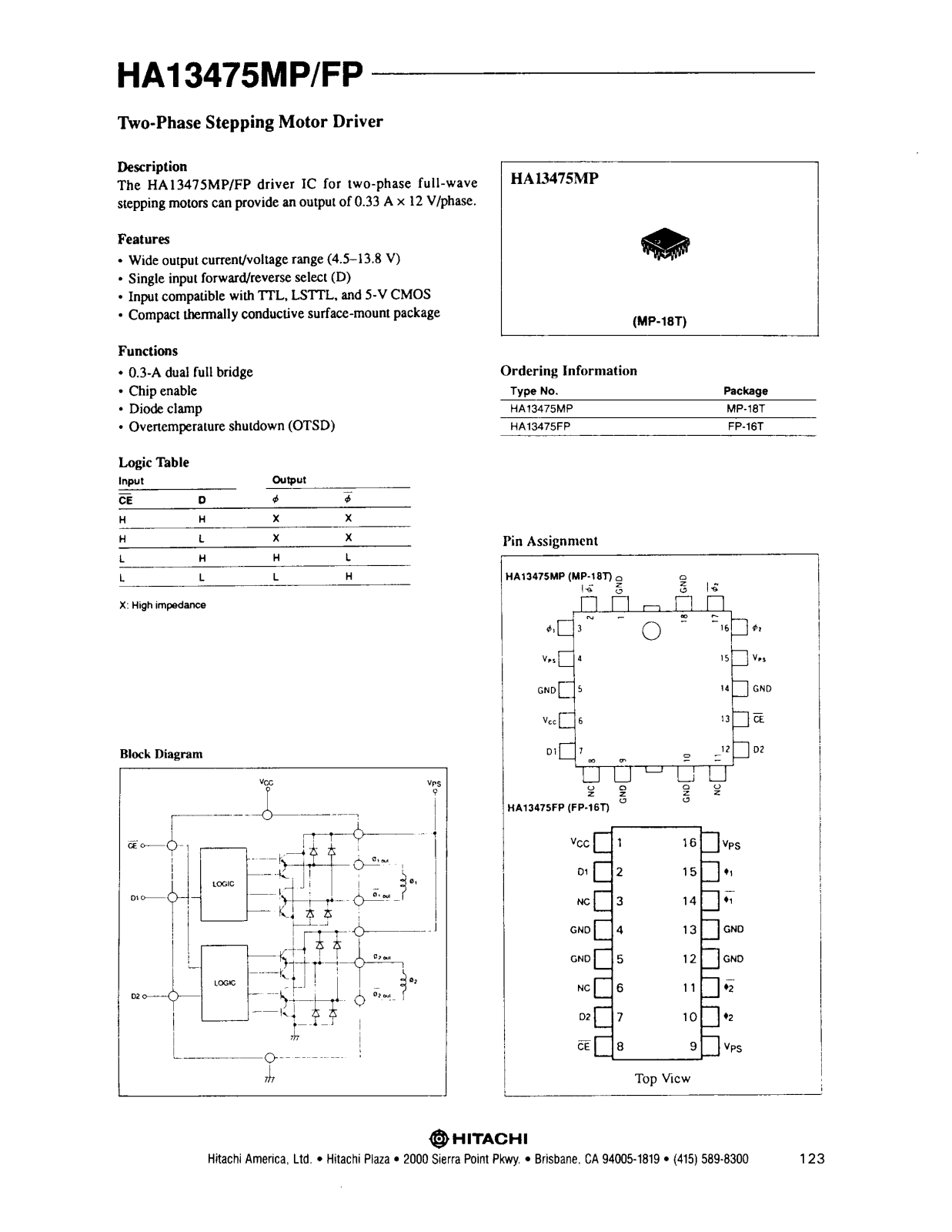 HIT HA13475MP, HA13475FP Datasheet