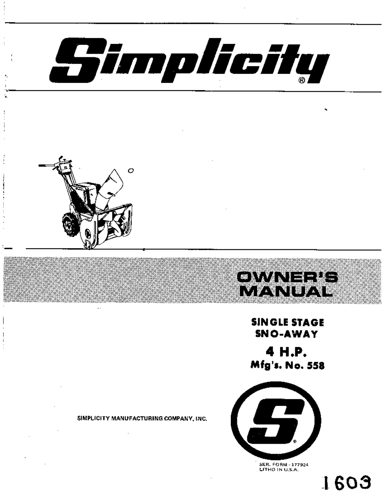 Simplicity 558 User Manual