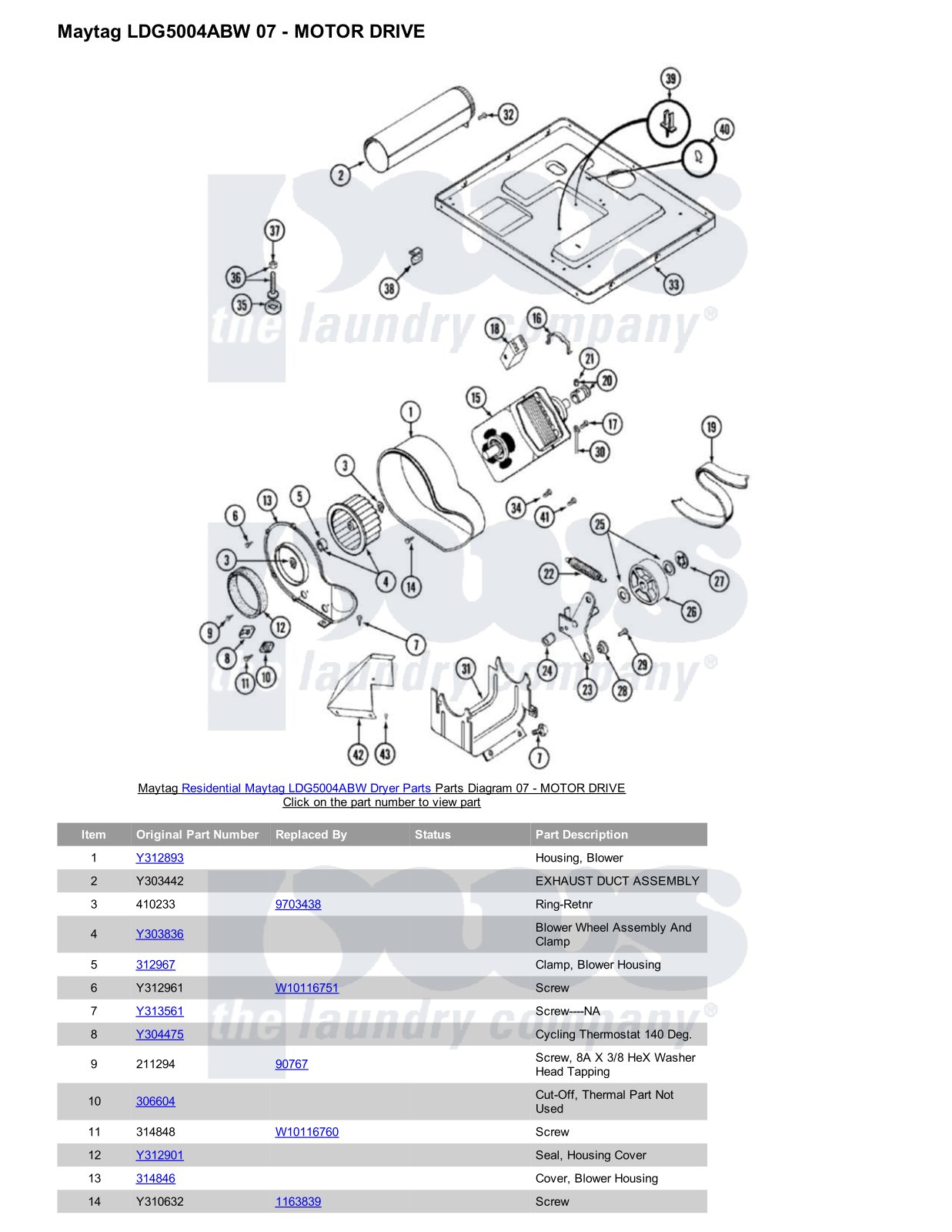 Maytag LDG5004ABW Parts Diagram