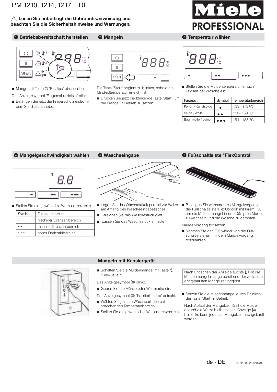 Miele PM 1210, PM 1214, PM 1217 Quick user guide