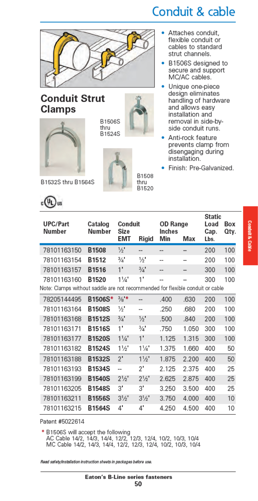 Cooper B-Line Conduit, Cable Catalog Page