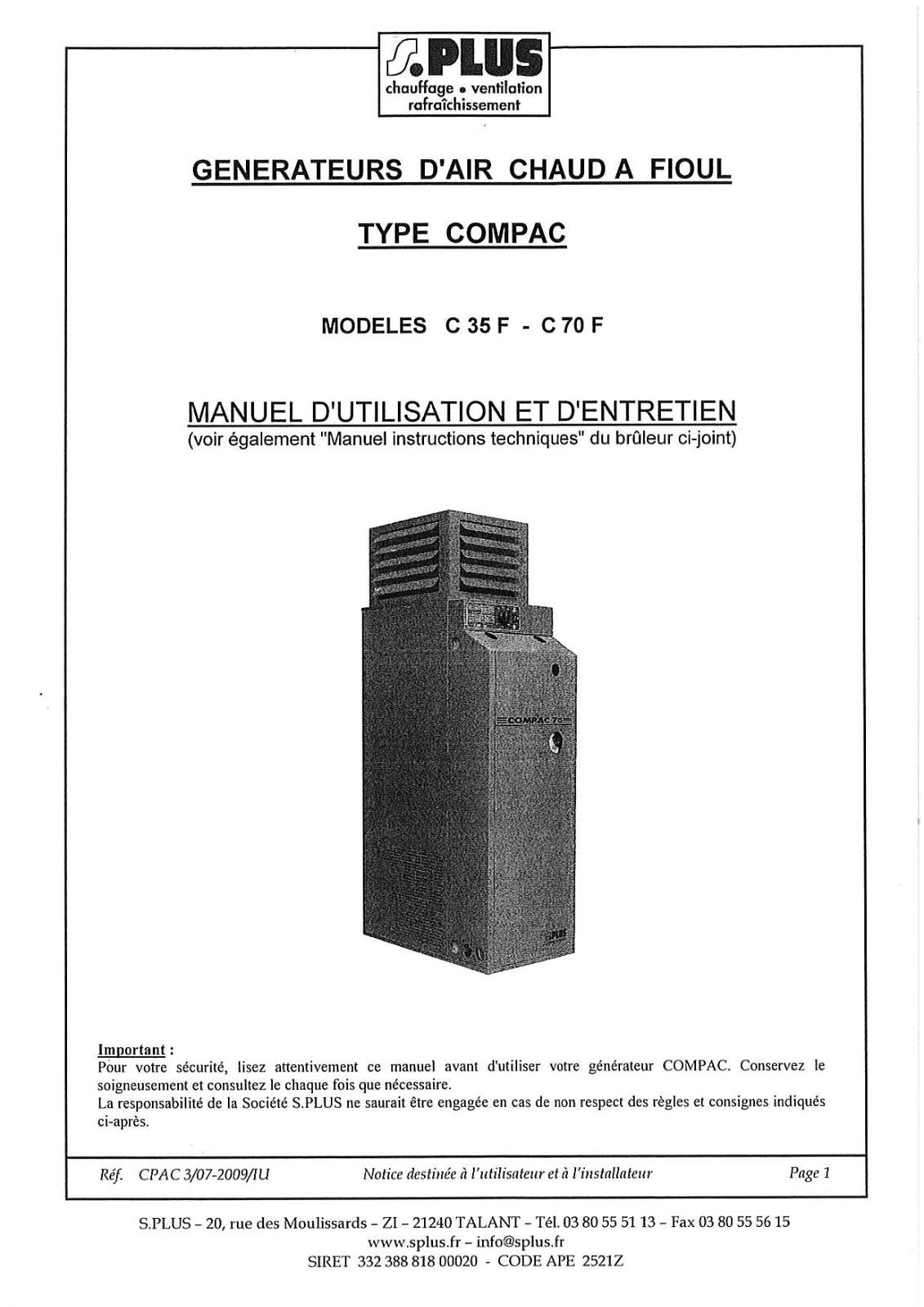 S.PLUS C 35 F, C 70 F User Manual