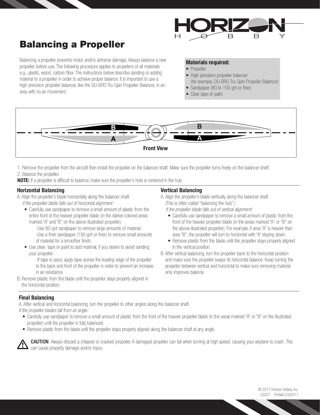 E-flite Carbon-Z Yak 54 PNP Balancing a Propeller User Manual