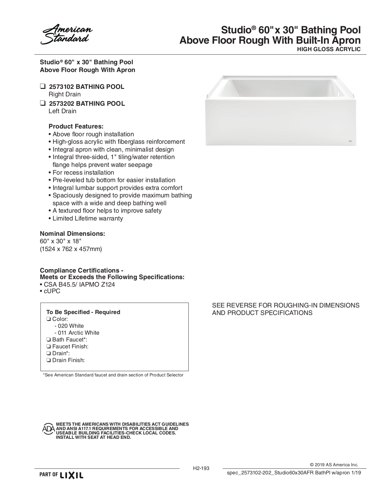 American Standard 2573102, 2573202 User Manual