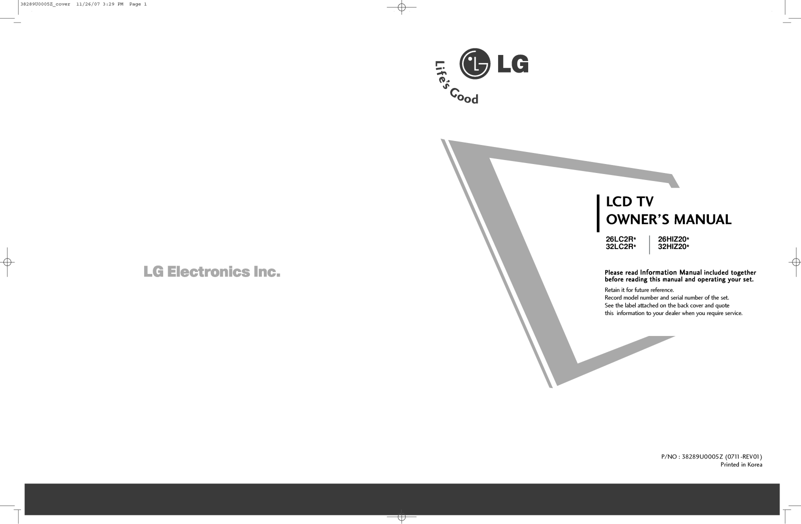 LG 26HIZ20 User Manual