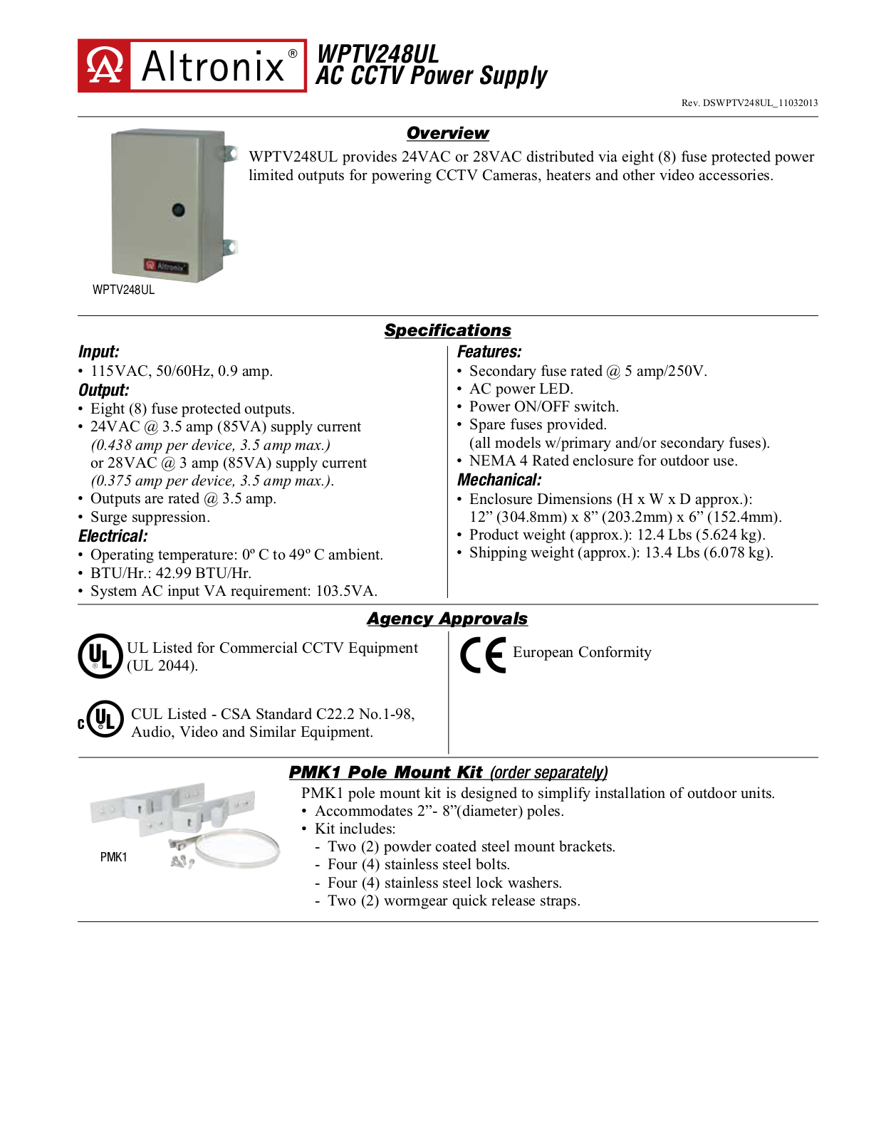 Altronix WPTV248UL Data Sheet