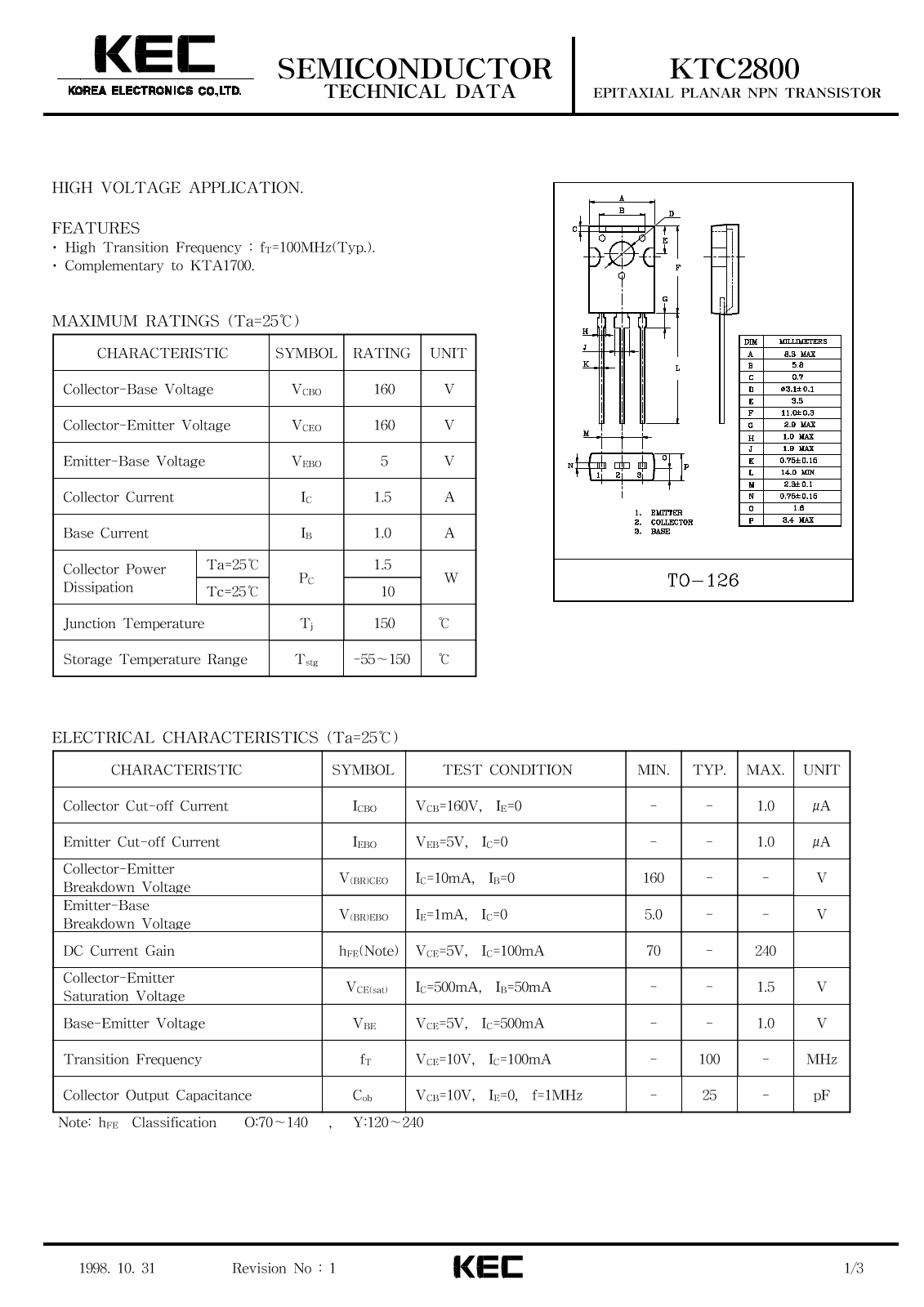 KEC KTC2800 Datasheet