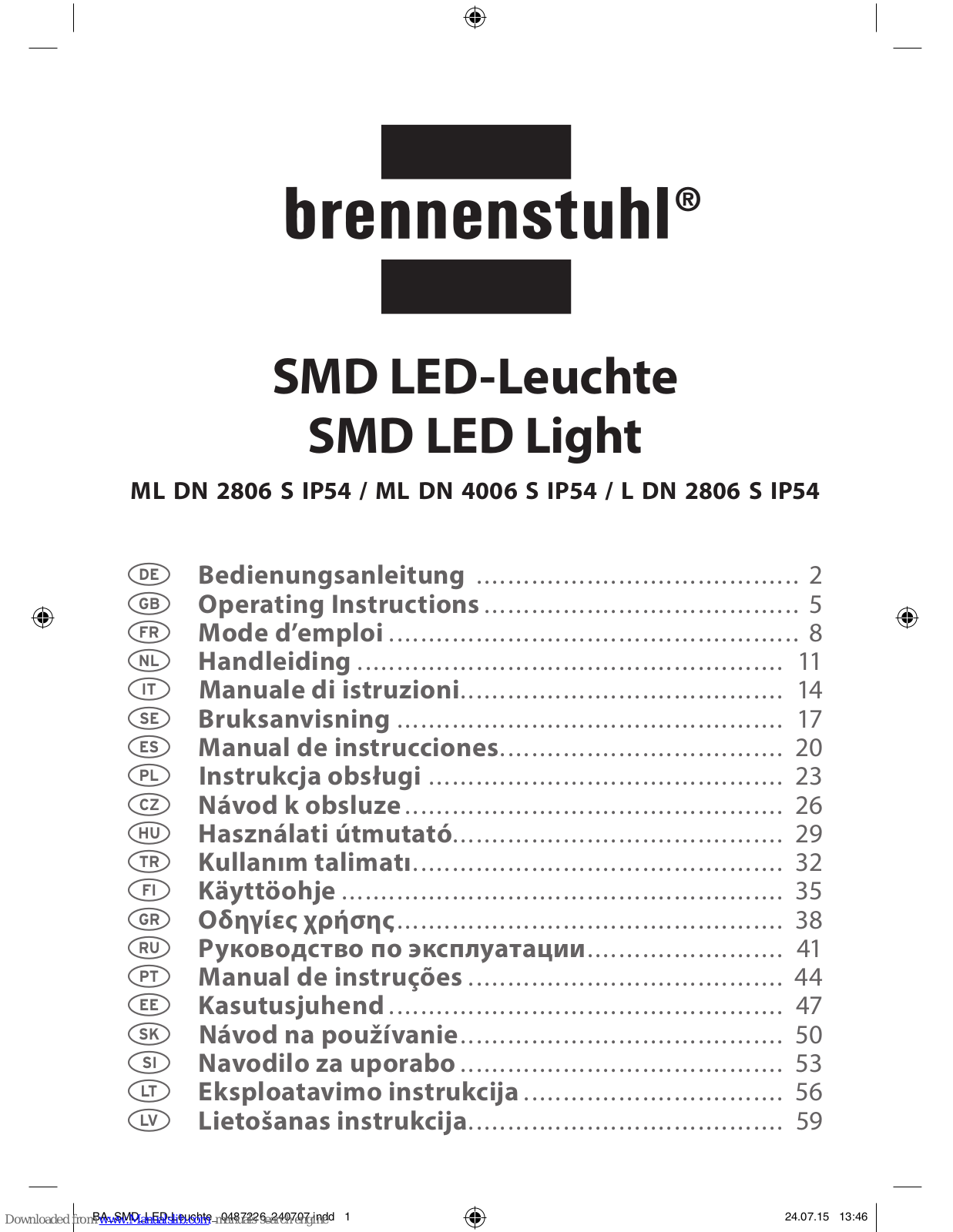 brennenstuhl ML DN 2806 S IP54, ML DN 4006 S IP54, L DN 2806 S IP54 Operating Instructions Manual