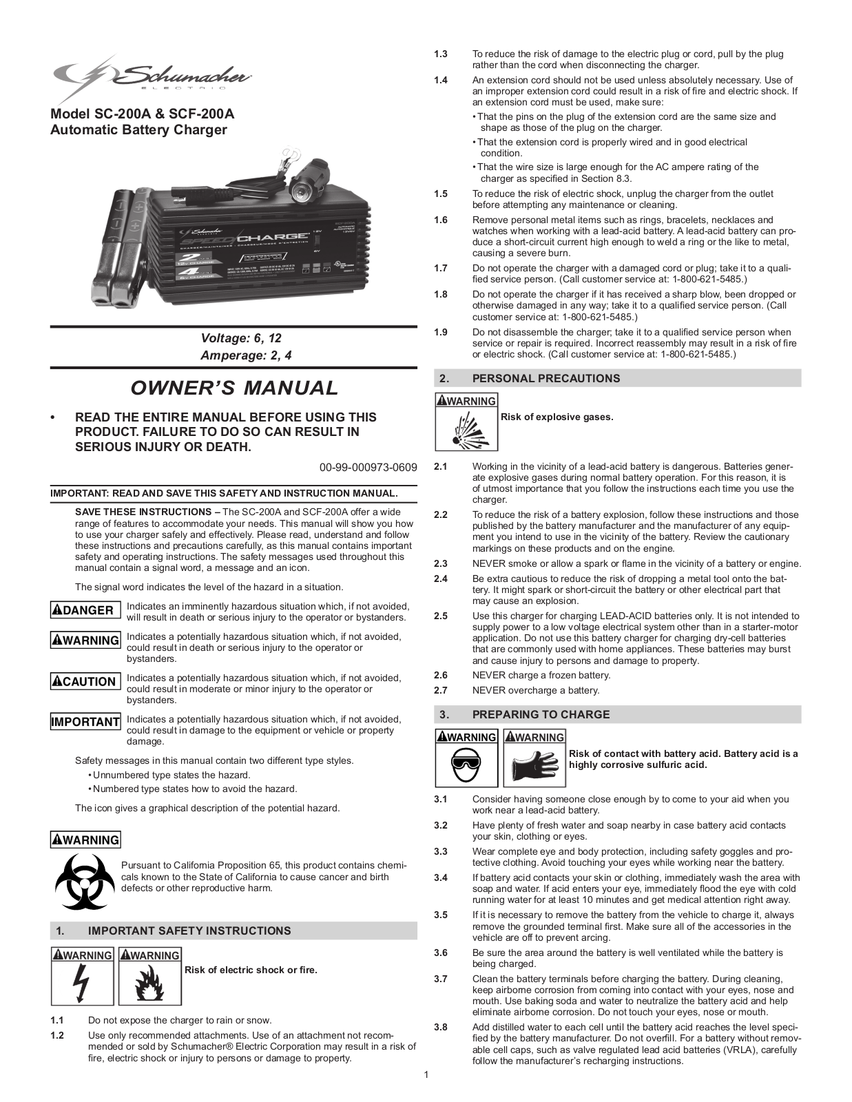 Schumacher SCF-200A, SC-200A User Manual