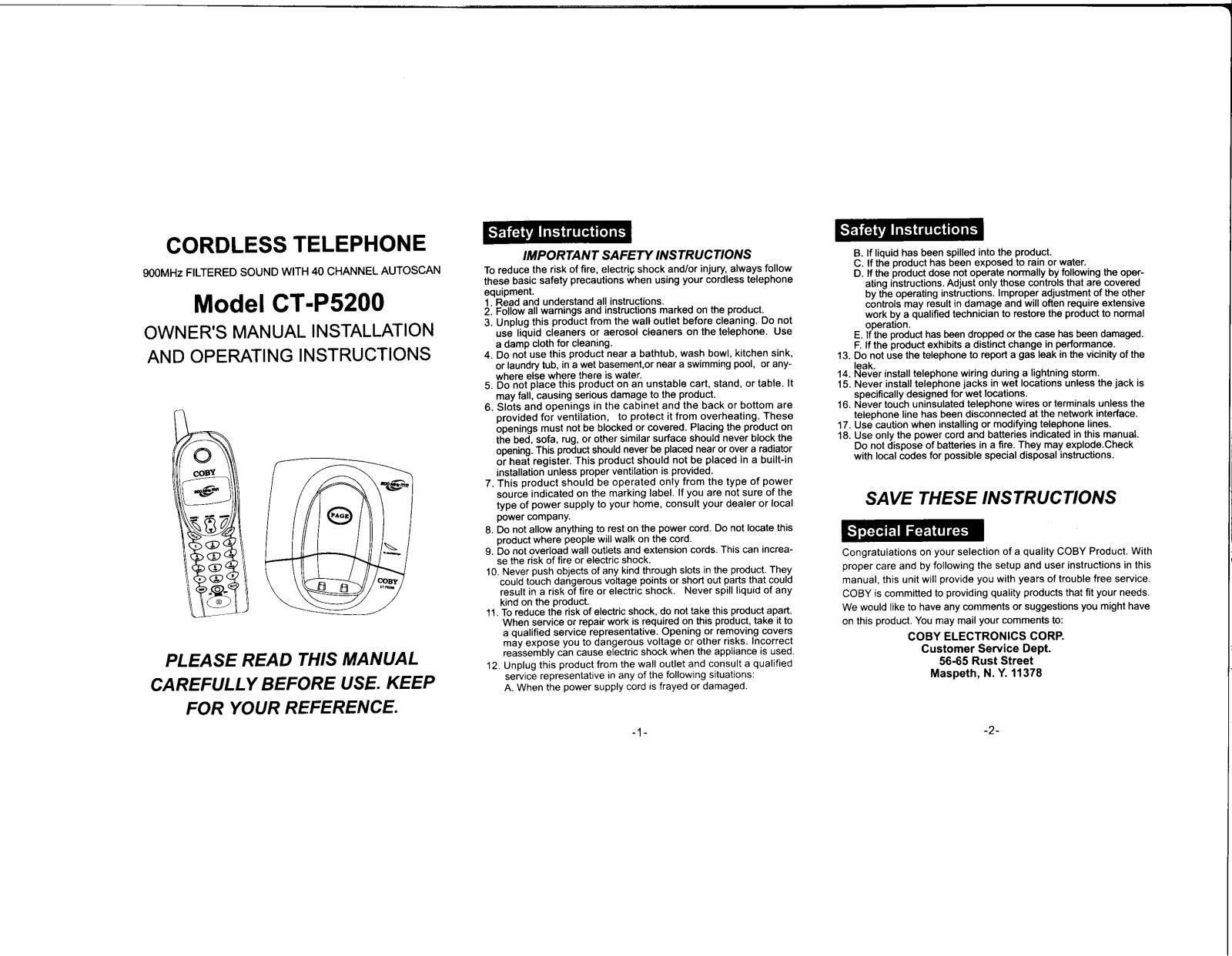 Coby CT-P5200 User Manual