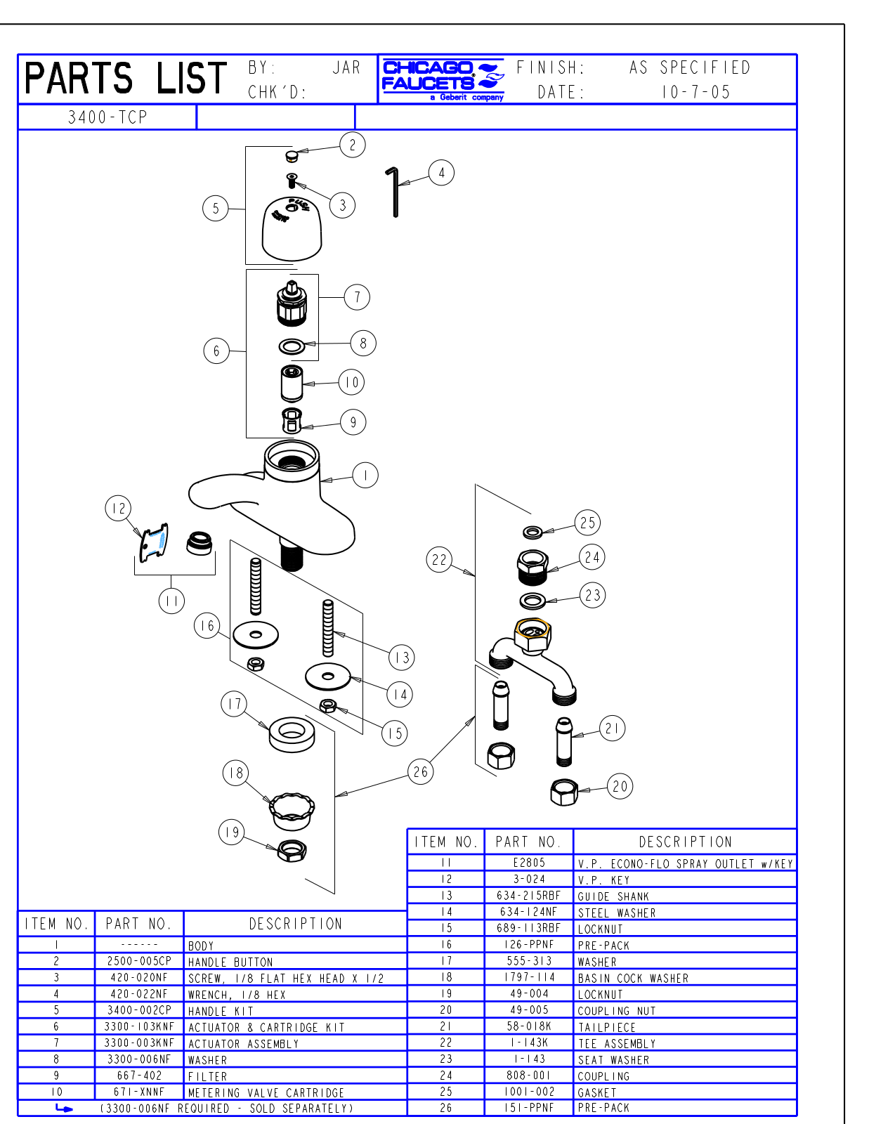 Chicago Faucet 3400-TCP Parts List