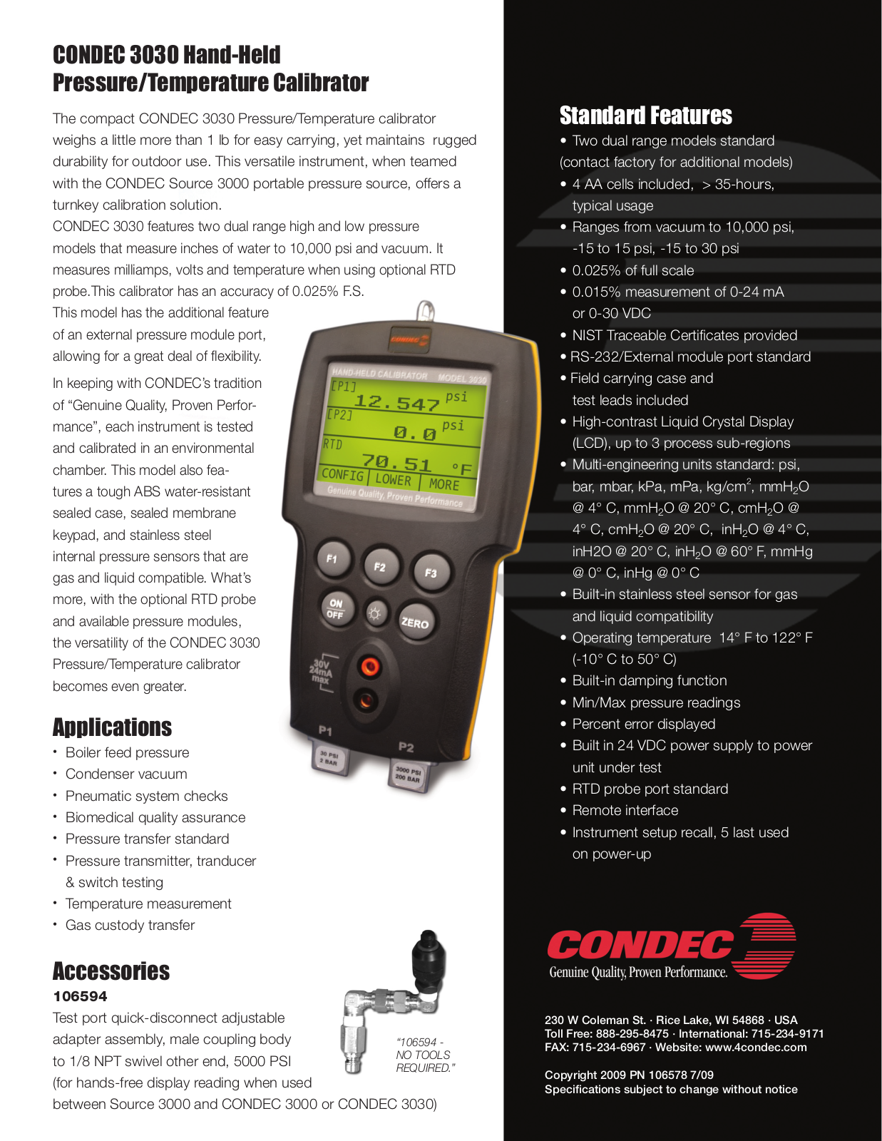 Condec 3030 Specifications