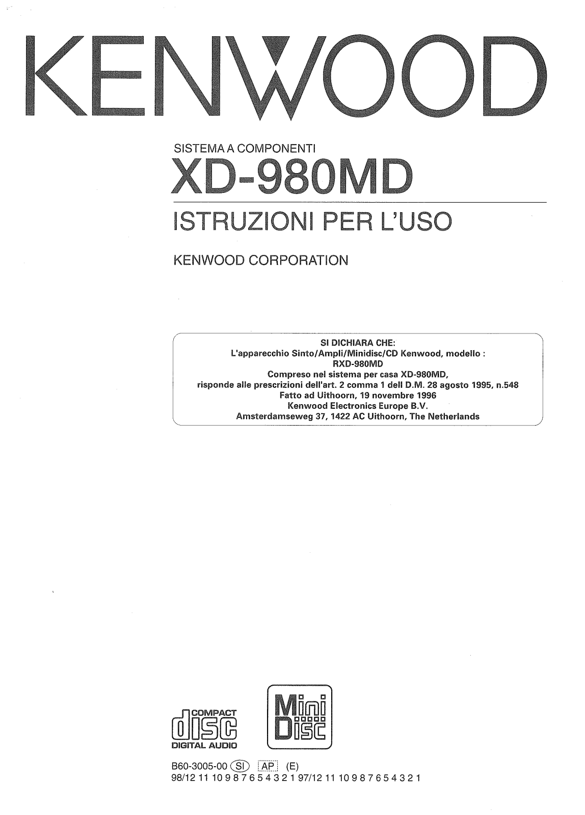 Kenwood XD-980MD User Manual