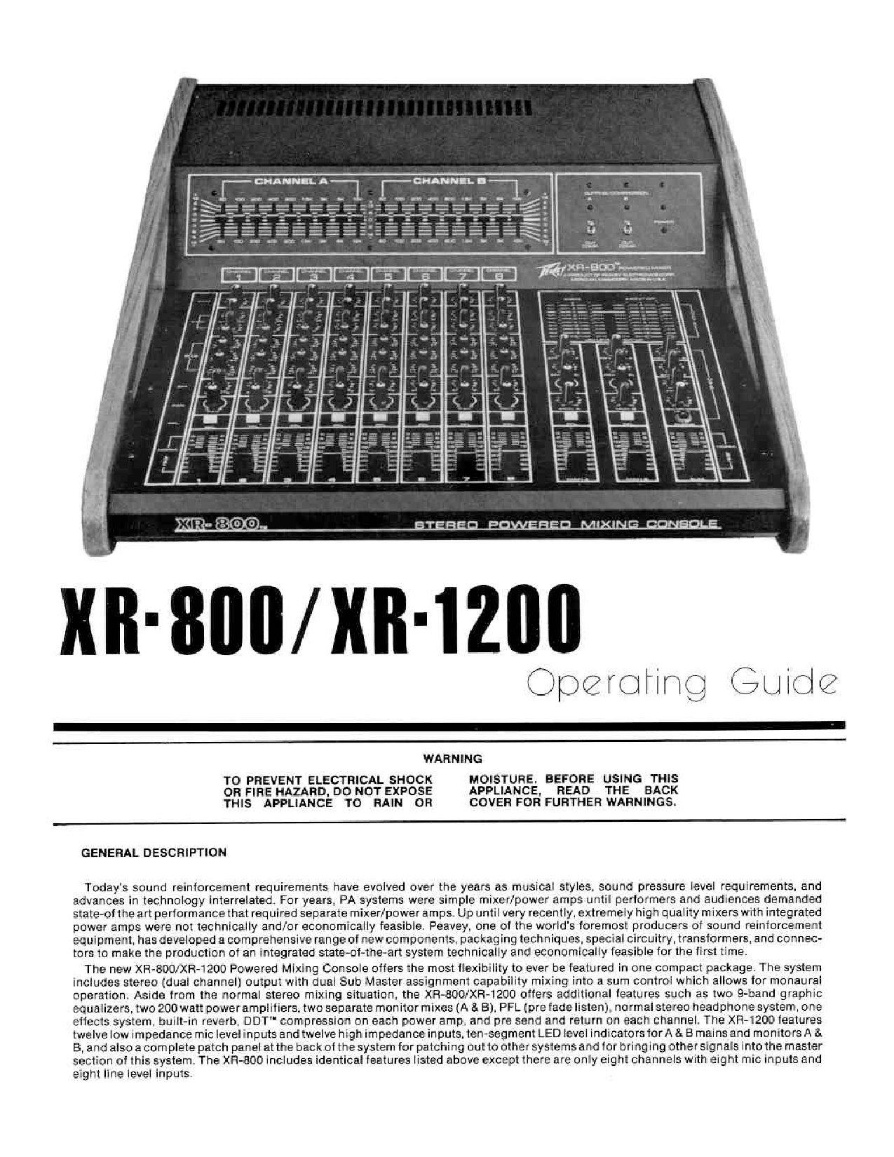 Peavey XR 800, xr1200 User Manual