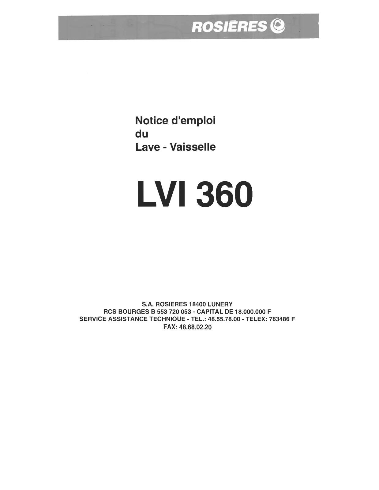 ROSIERES LVI 360 User Manual