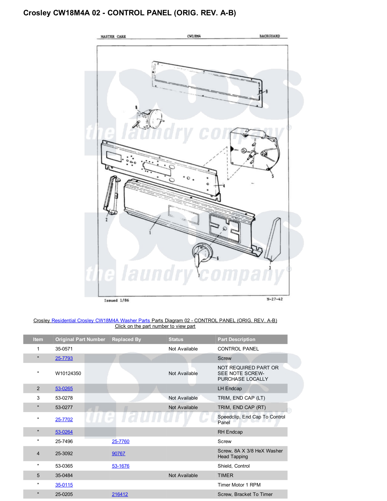 Crosley CW18M4A Parts Diagram