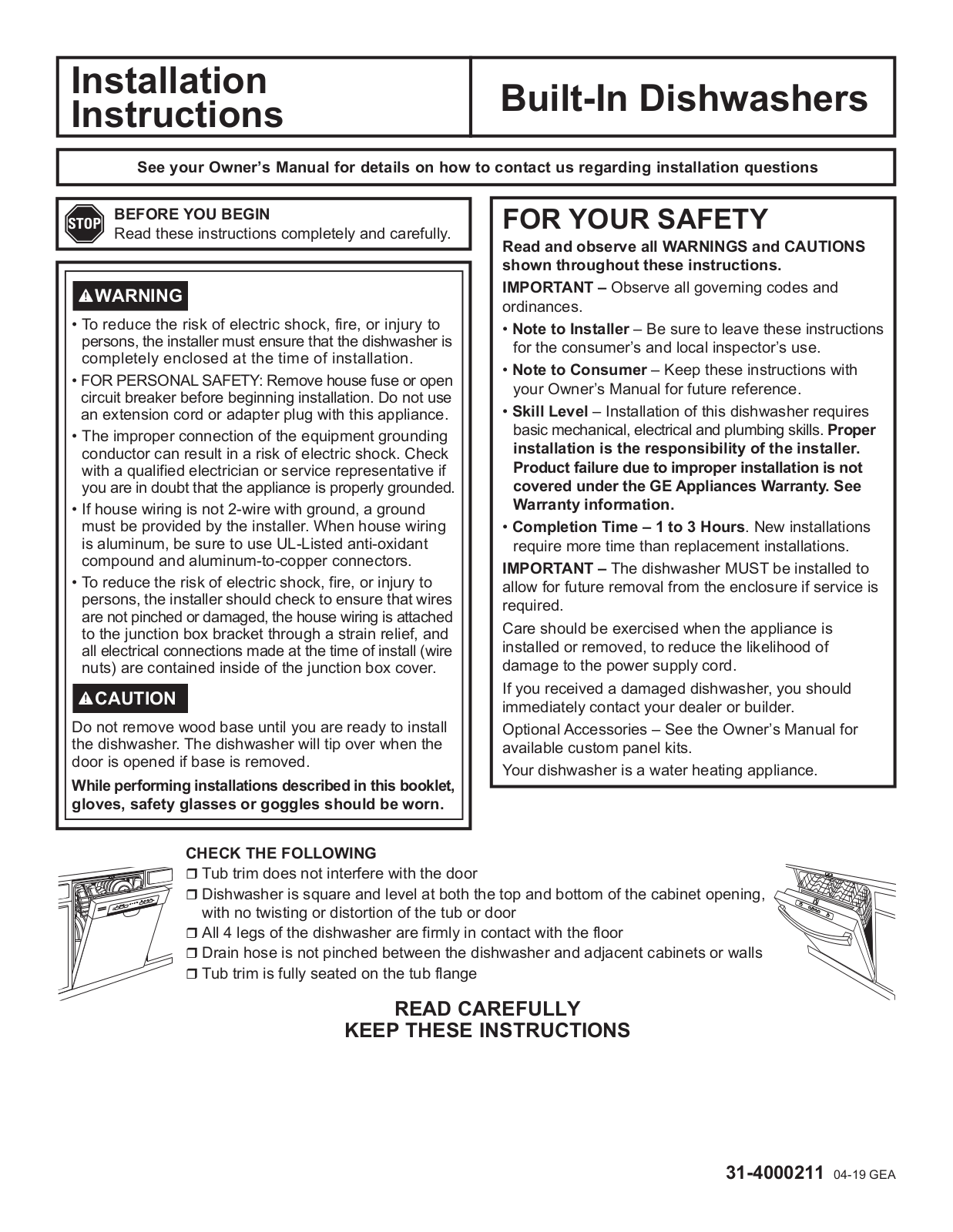 GE GDF565SSNSS, PDP715SYNFS, GDF645SSNSS, PDT715SYNFS, GDT565SSNSS Installation Manual