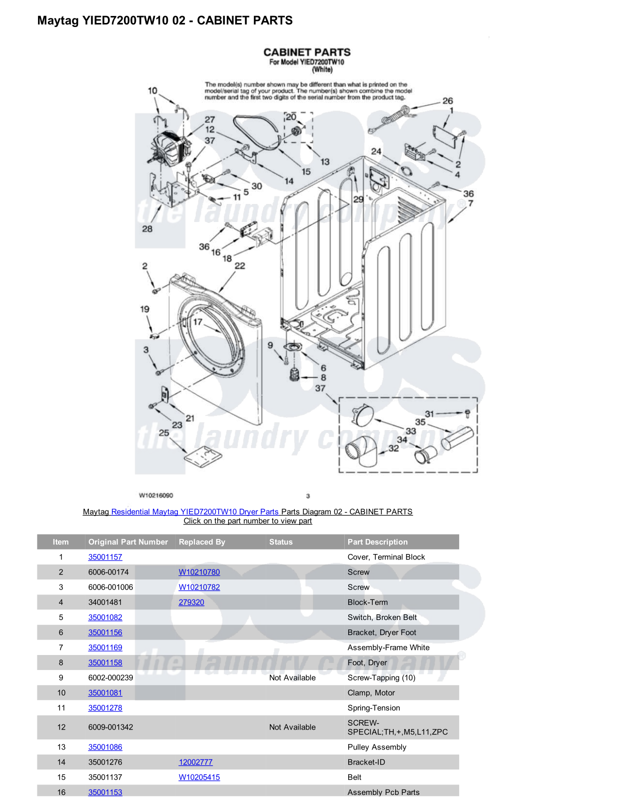 Maytag YIED7200TW10 Parts Diagram