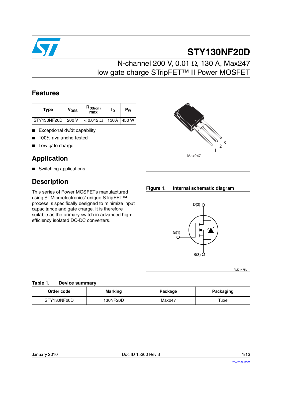 Datasheet sty130nf20d Datasheet - ManualMachine.com
